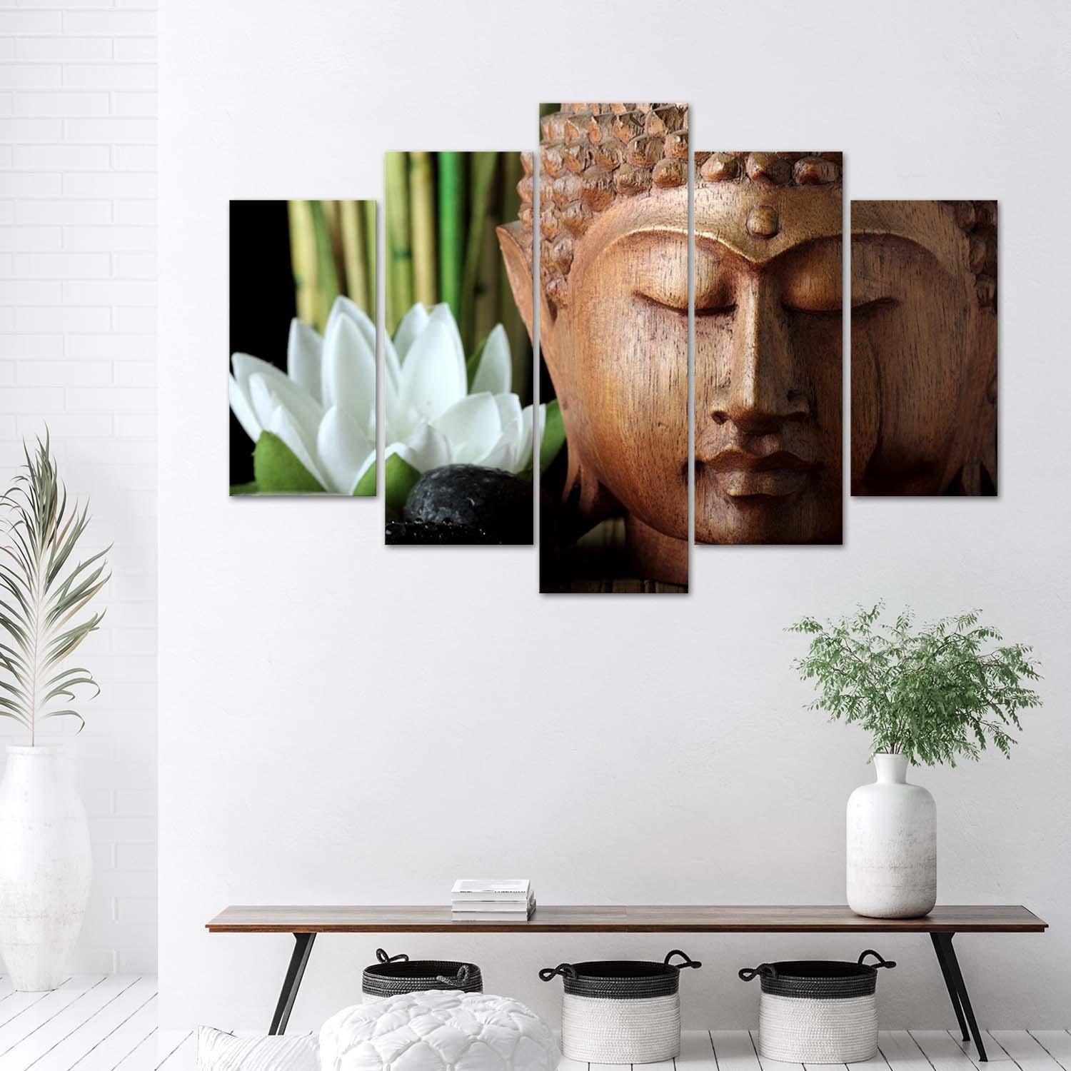 Lærredstryk 5 stykker, Buddha Bamboo Zen Nature