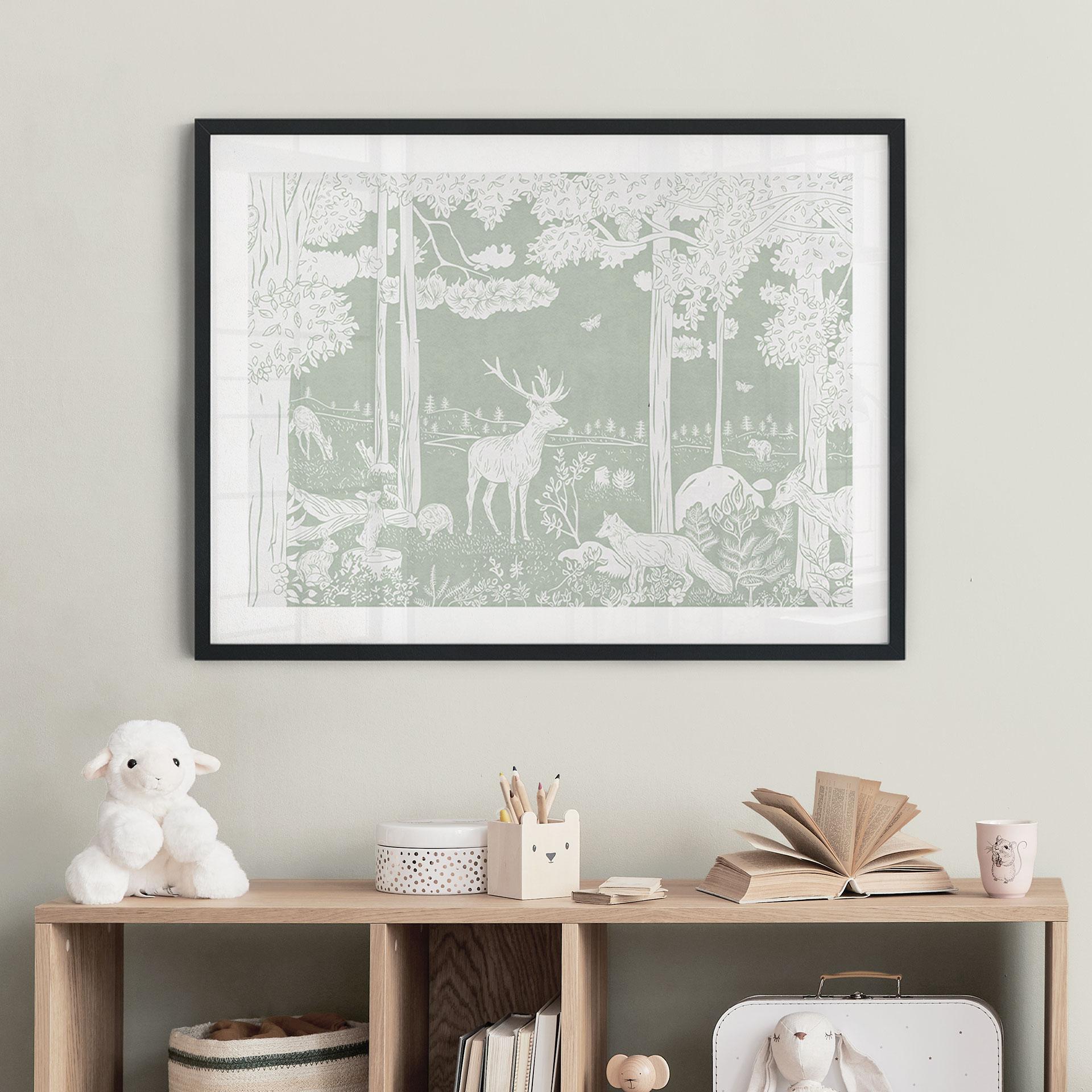 Póster Bosque idílico en verde - Oasis para animales salvajes - Kikki Belle