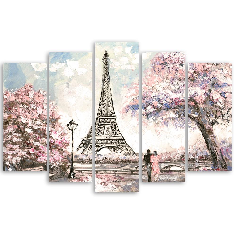 5 stykke lærred print Eiffeltårnet Pastel Pink