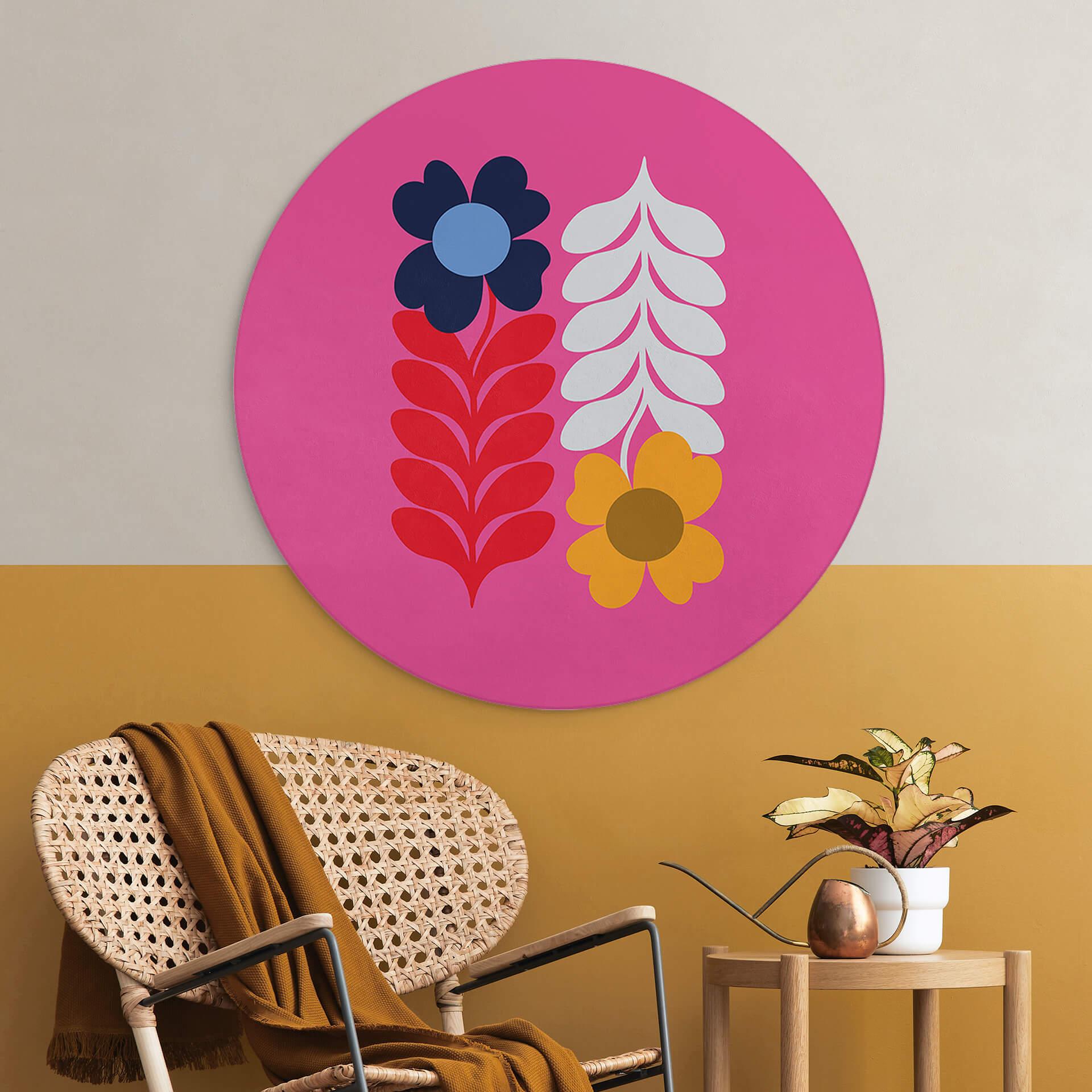 Vægcirkel Collett - Retro Flowers – print på aluminium (Alu-Dibond)