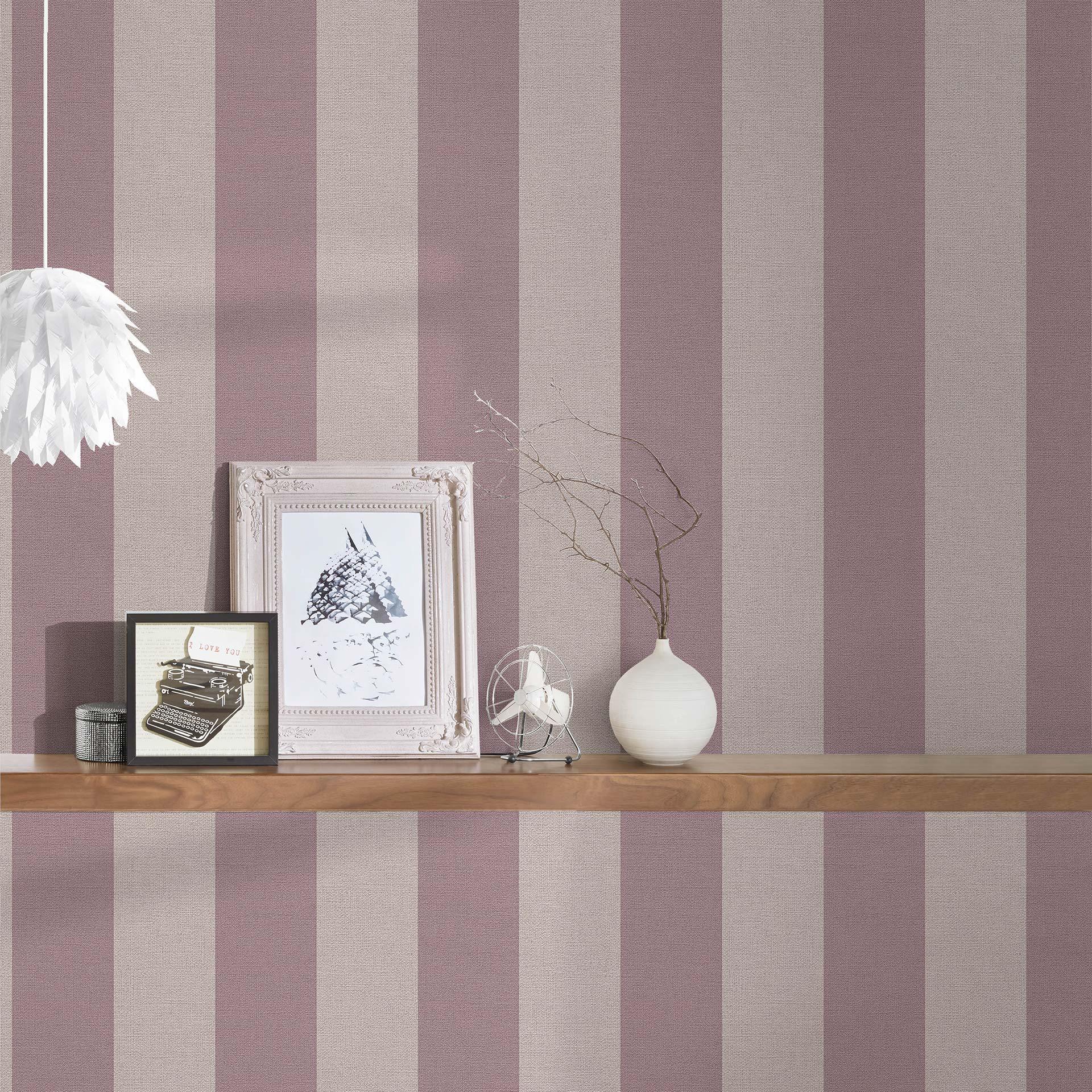 Gestreept behang paars grijs PVC-vrij - vliesbehang gestreept van A.S. Création 386654