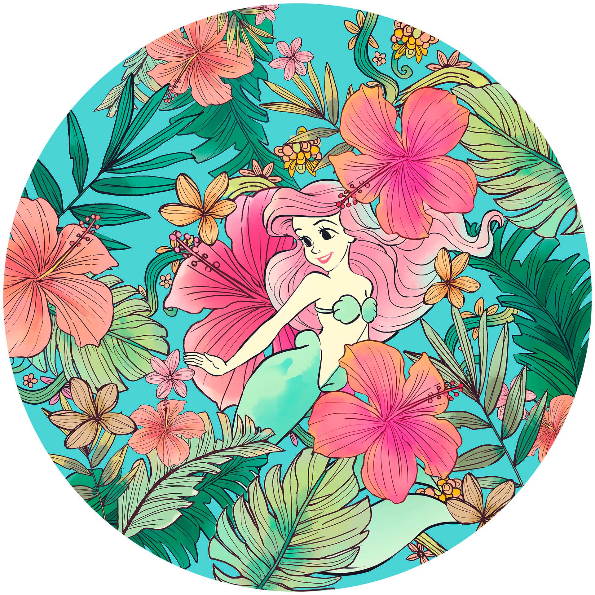 Tapetcirkel Selvklæbende non-woven tapet - Ariel Ocean Flowers - 125 x 125 cm