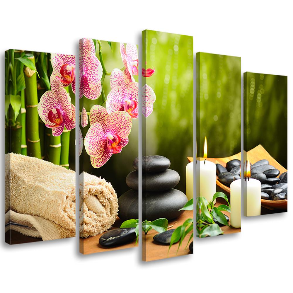 5 stykke lærred print Zen Spa Stones blomster
