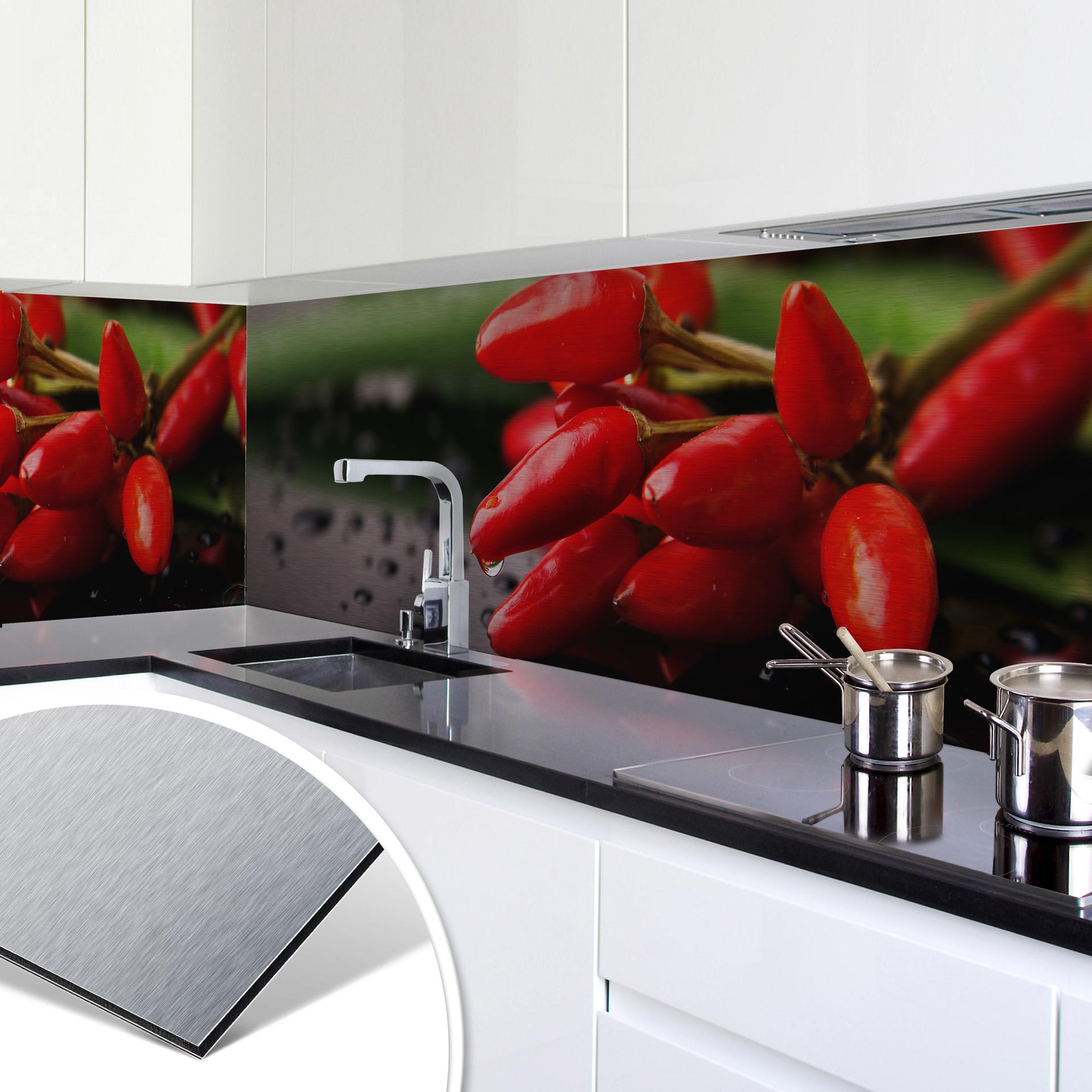 Revêtement pour cuisine - Alu-Dibond - Piments exotiques - Argenté