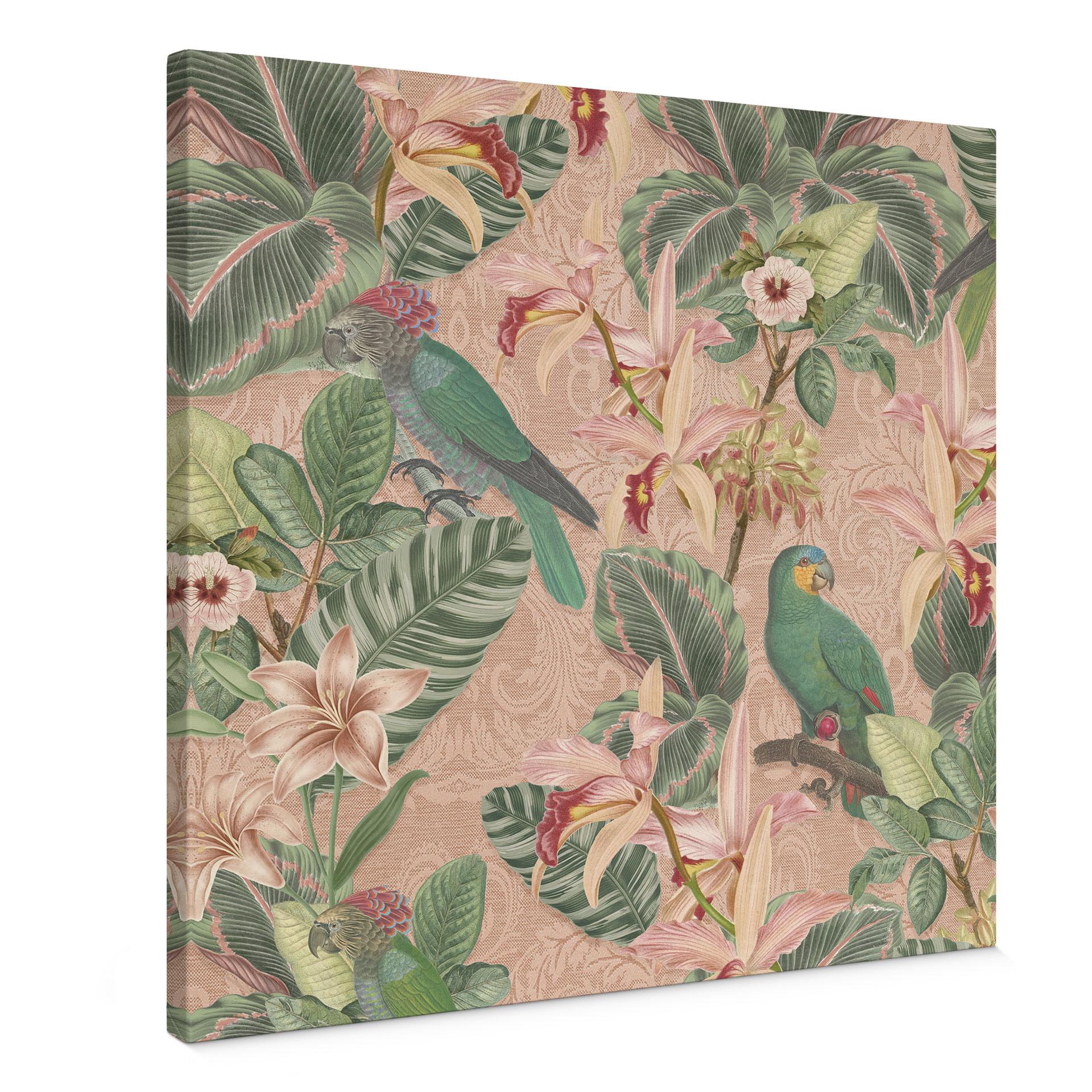 Canvasbillede Jungle med papegøjer Pink - Bloomery Decor - Square