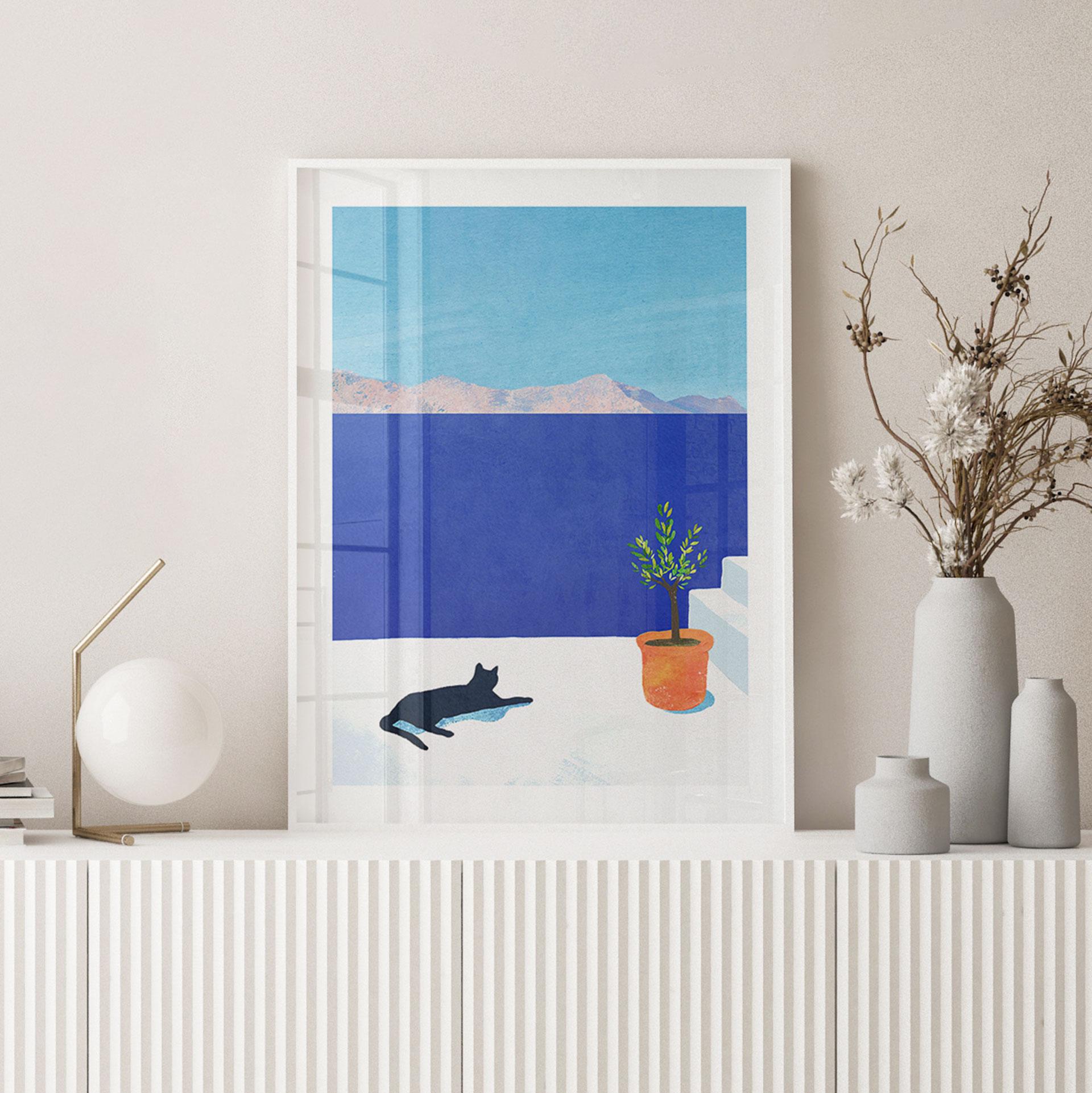 Plakat sommermotiv - Siesta med kat ved havet - Rivers