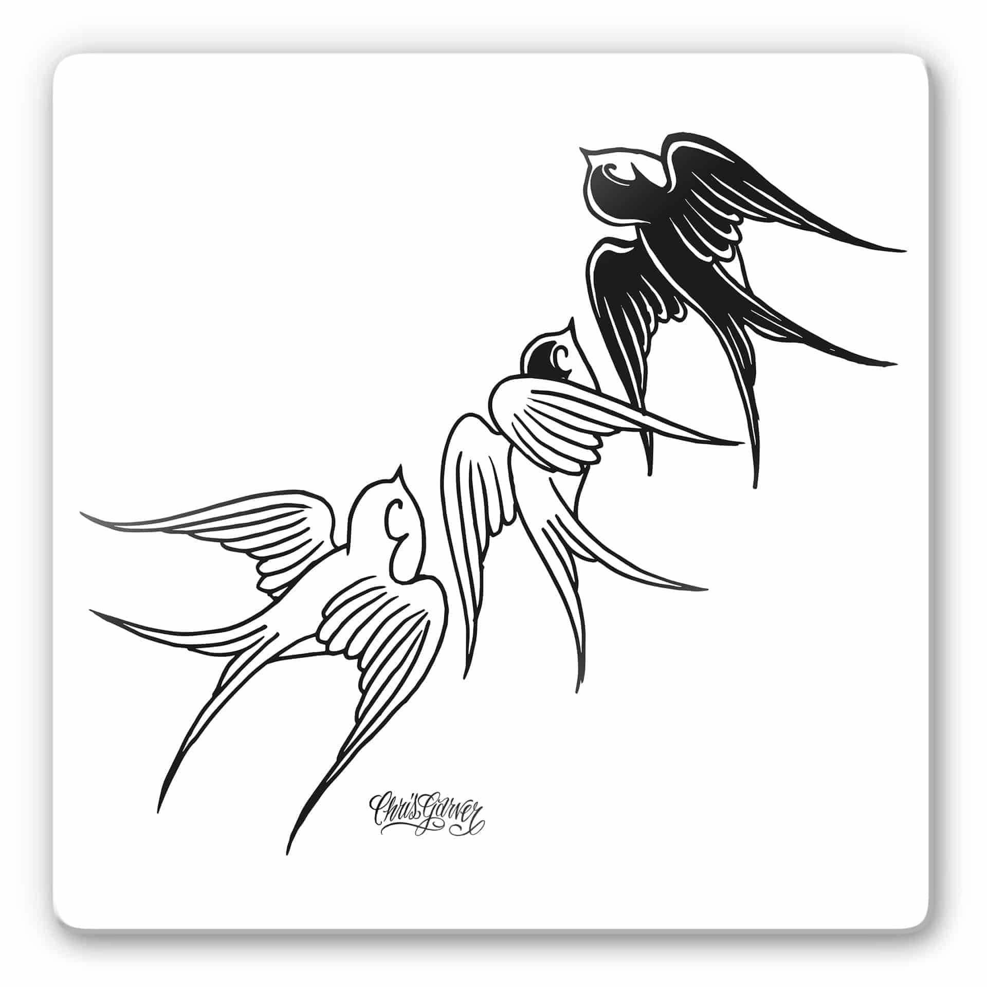 Tableau en verre - Miami Ink - Trio d'hirondelles