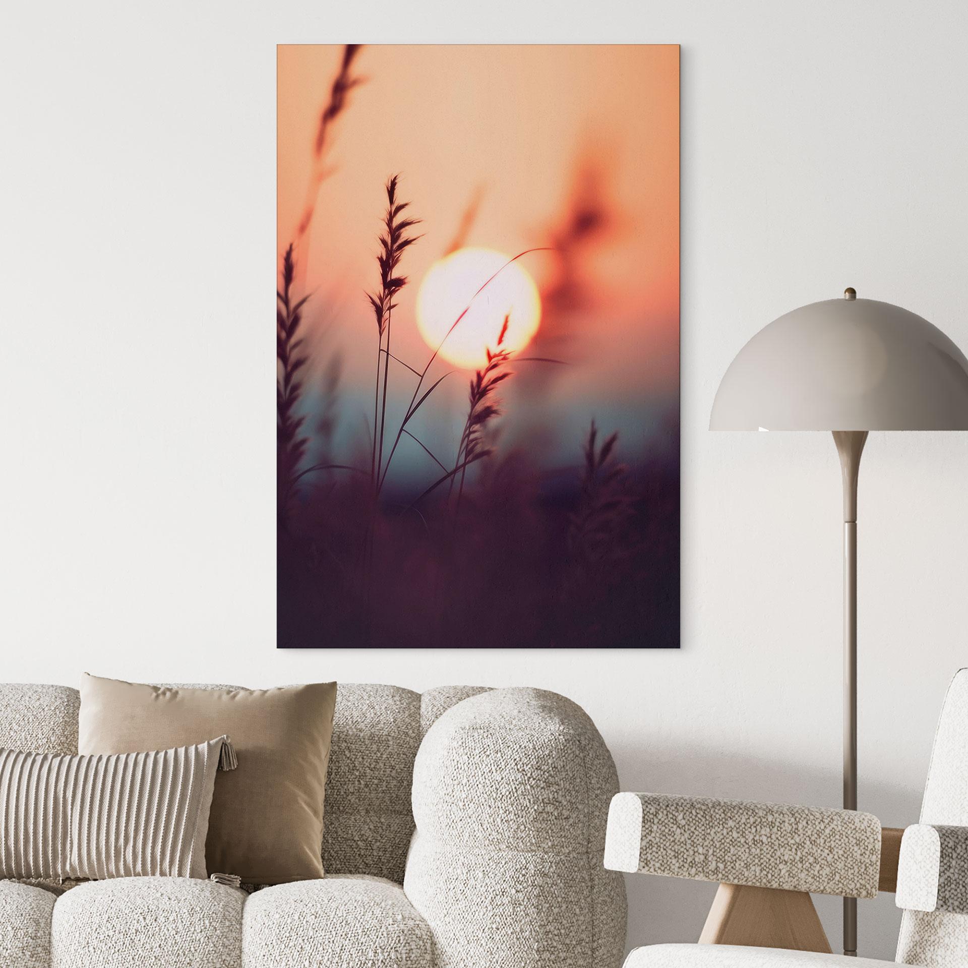 Wandbild Gräser im Licht der glühenden Sonne - Treechild - Alu-Dibond