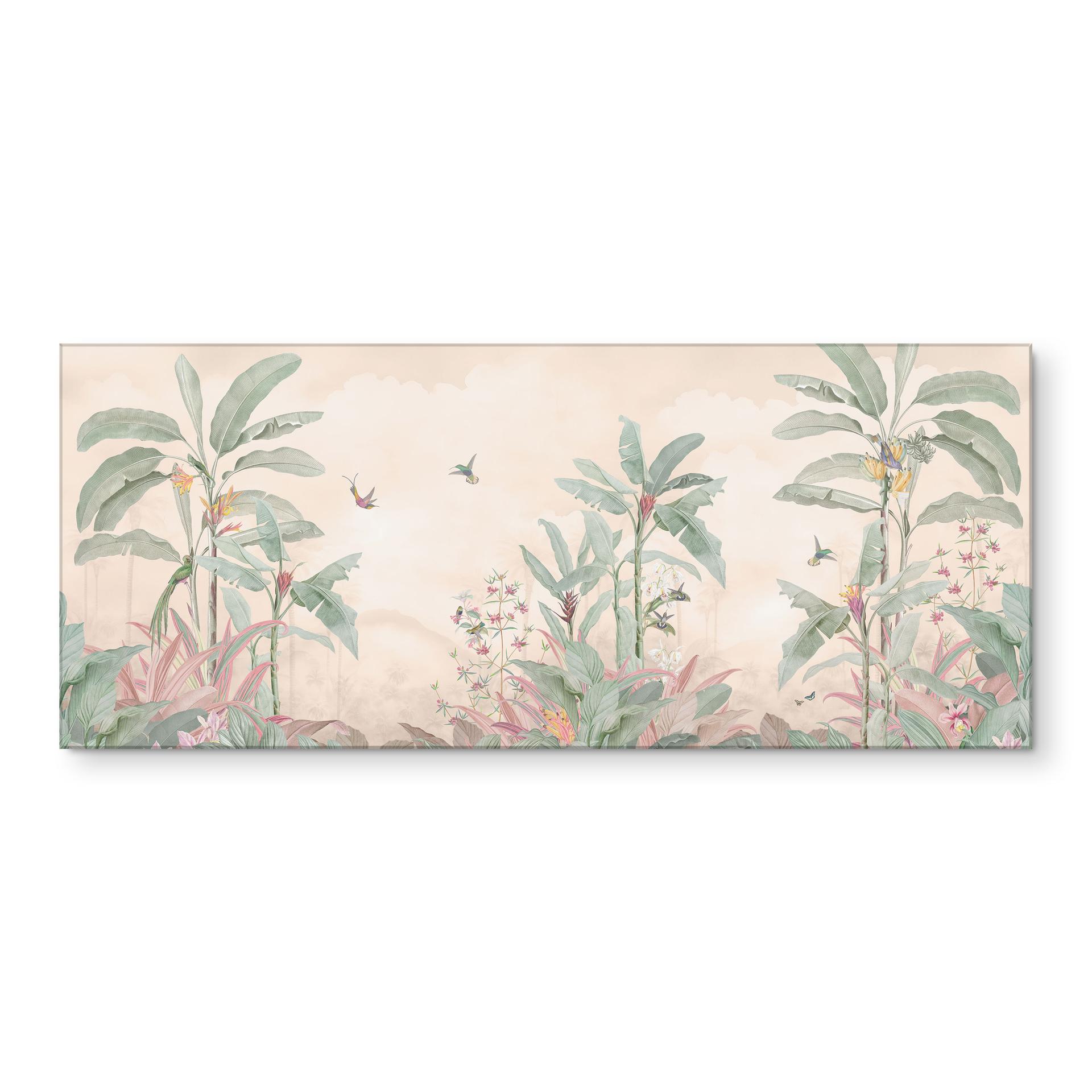 Stænkplade til køkken Tropisk idyl med kolibri abrikos - Bloomery Decor