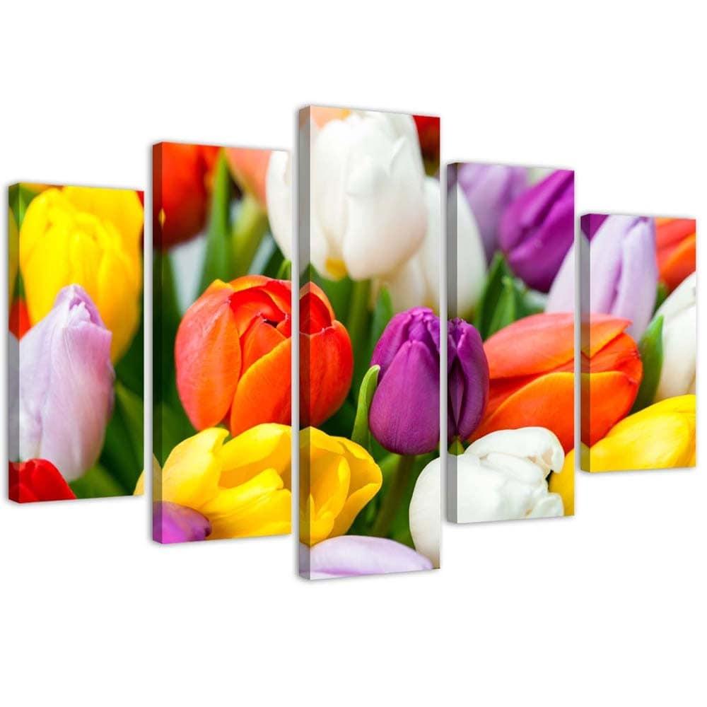 5 stykke lærredsprint farverige tulipaner blomster