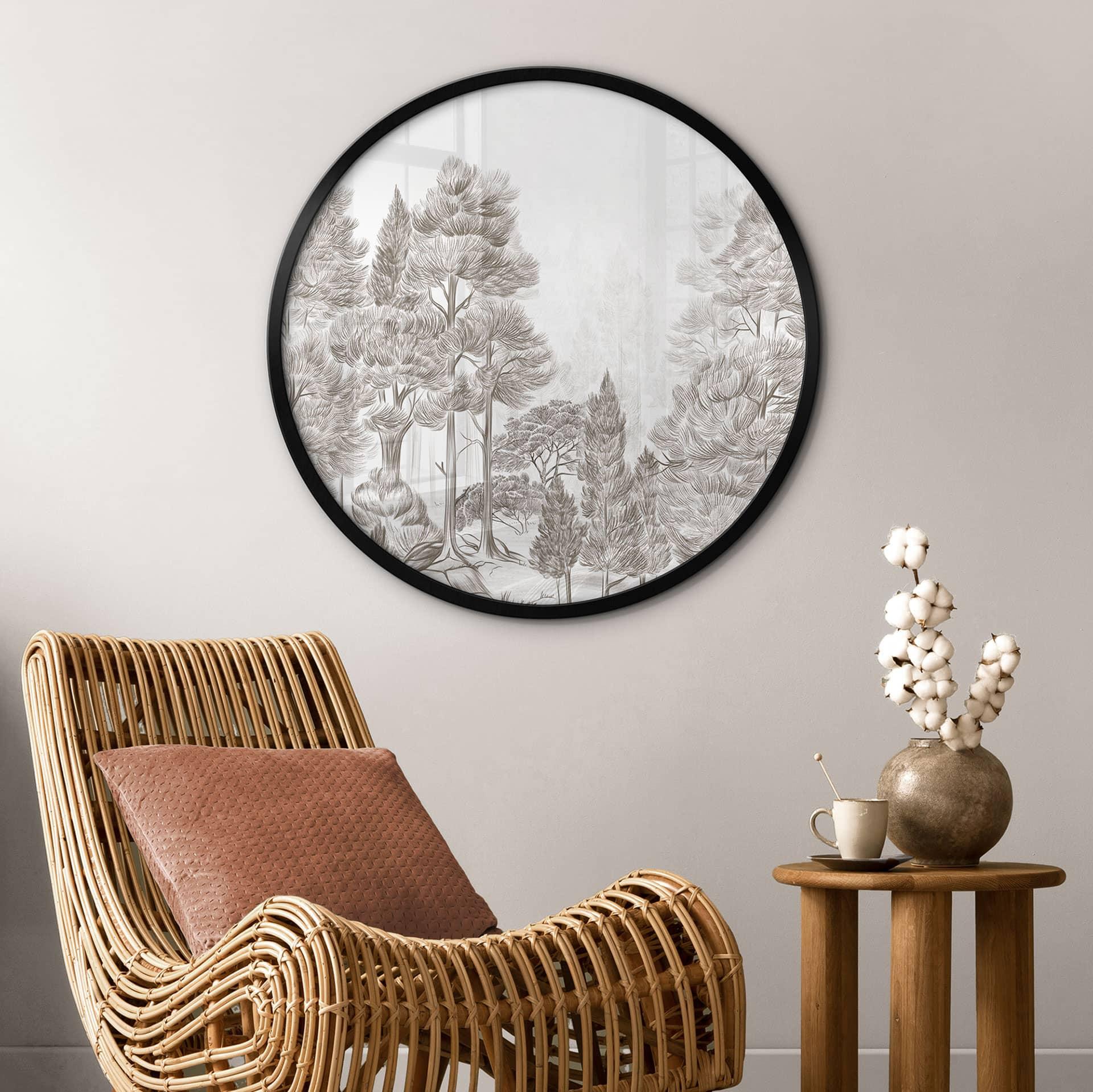 Poster Wald mit Waldlandschaft in Beige - Ms Tiff - Rund