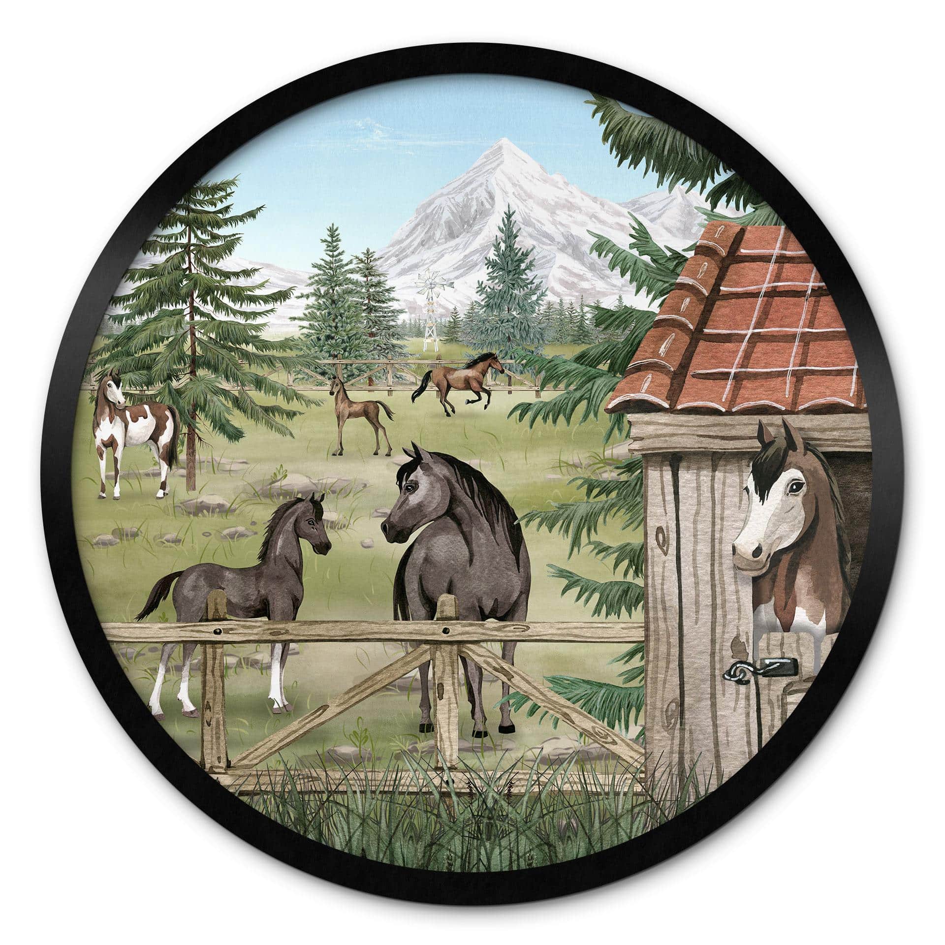 Poster Paardenwei in het Natuurpark - Oliver Robins - Rond