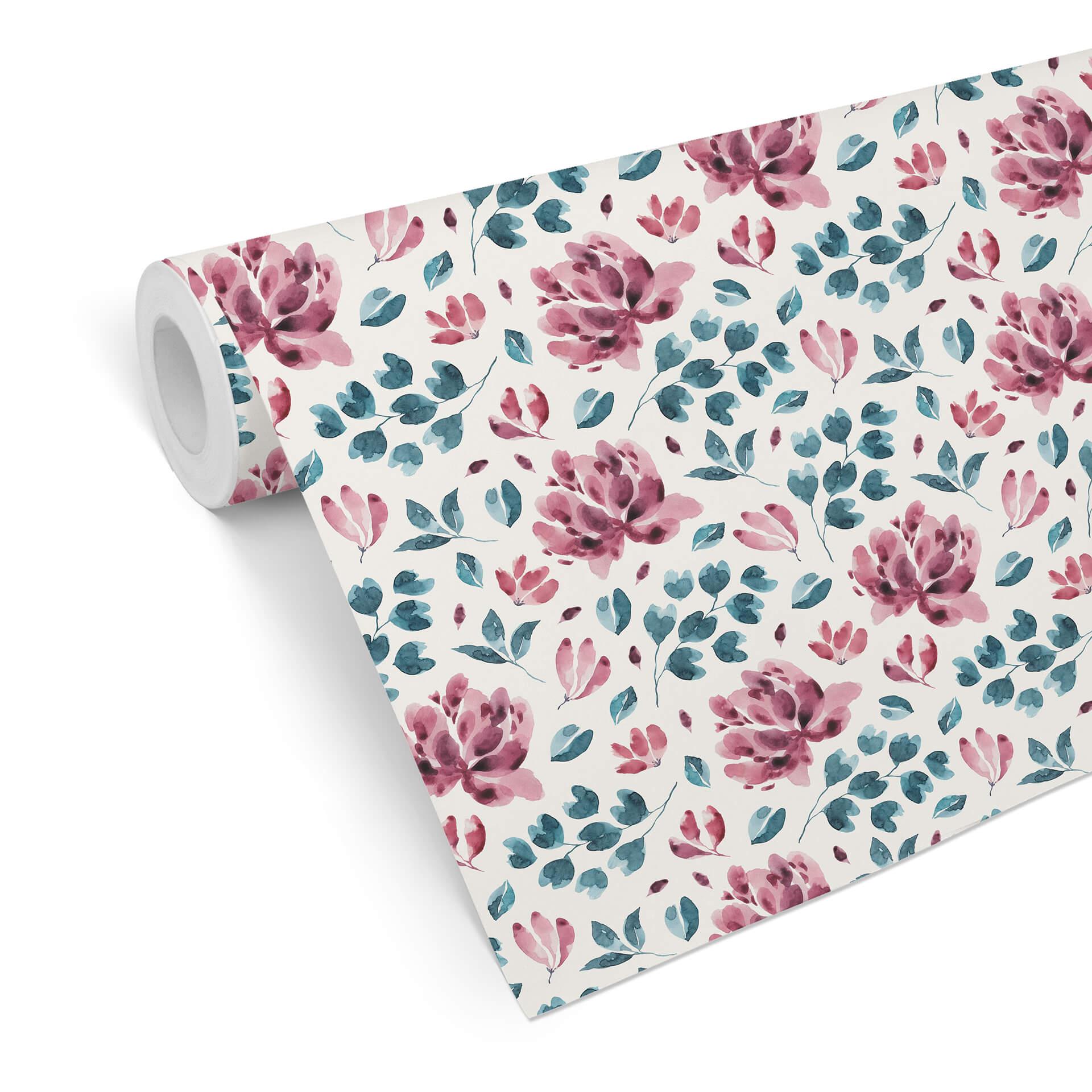 Tapet med mønster - akvarelblomster 03 - pink