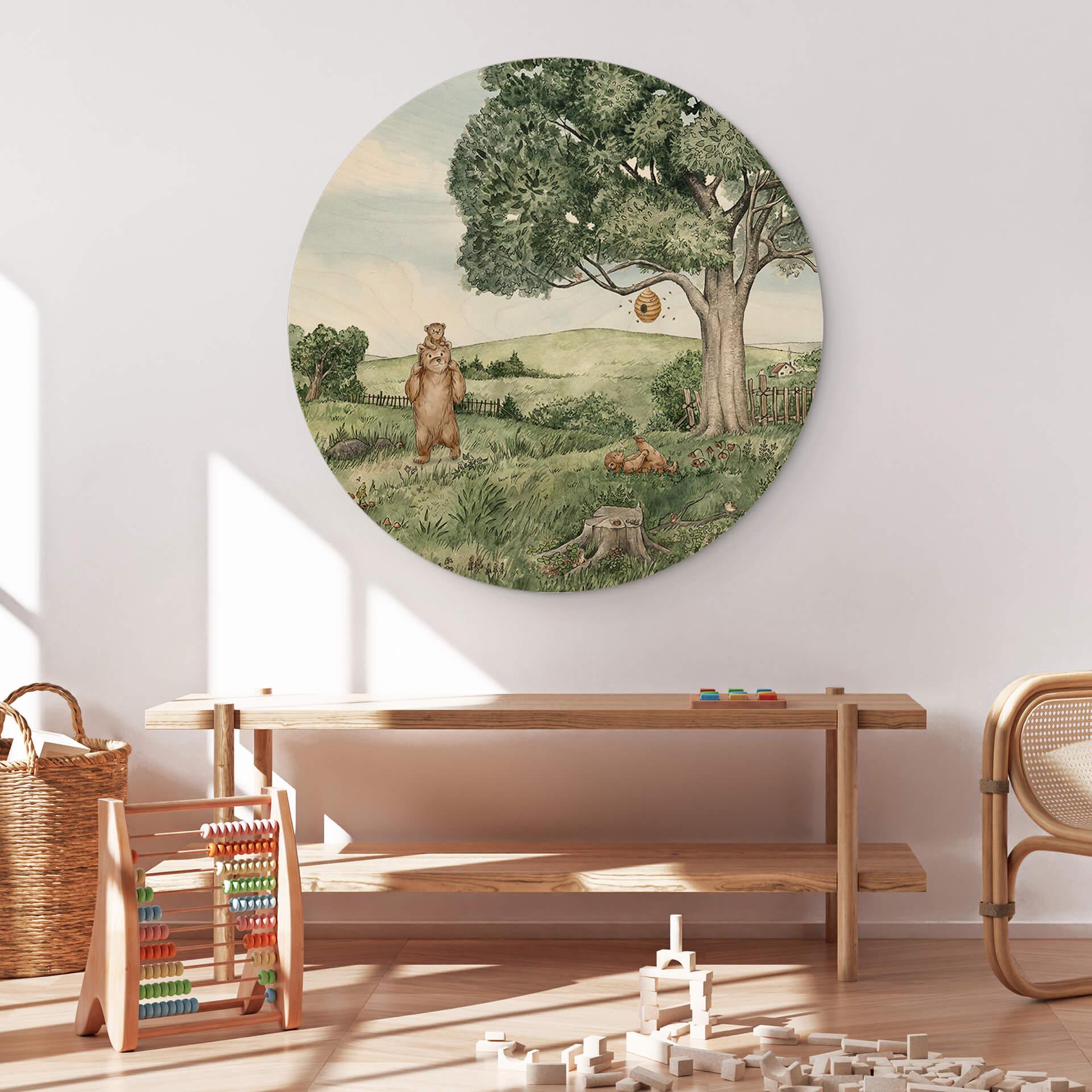Holzbild Kikki Belle - Bären und Bienen - Rund