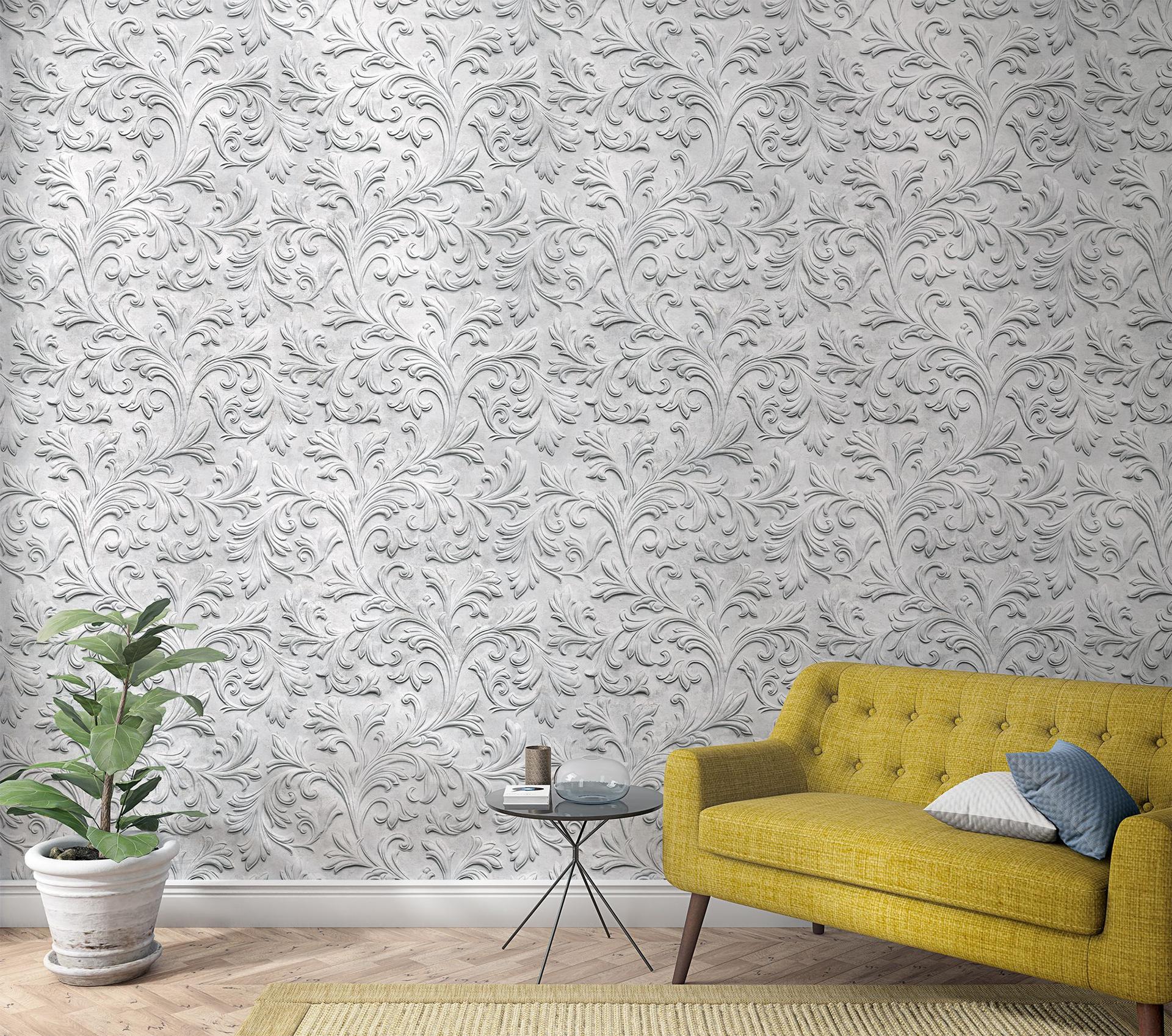 Fotobehang met damastmotief grijs,Ornamentaal 2,70 x 1,59 m