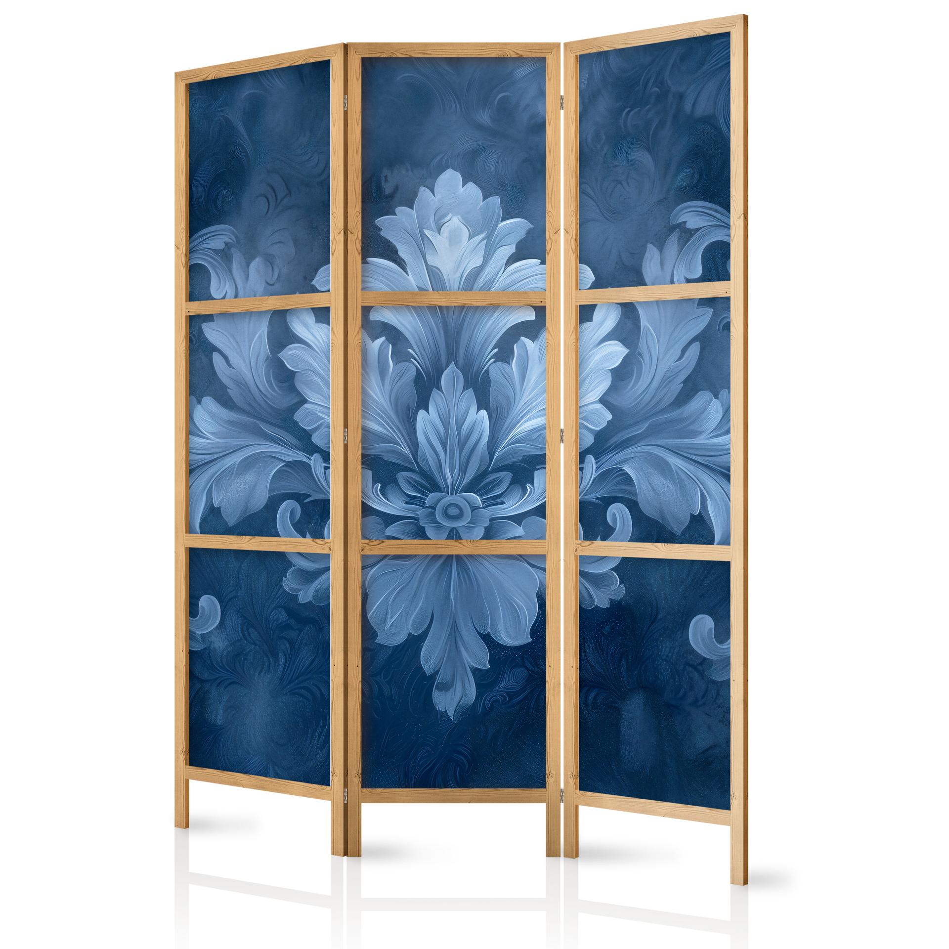 Japanischer Paravent, Raumteiler freistehend, Trennwand - Ornament in Blue: Dark Blue Decoration