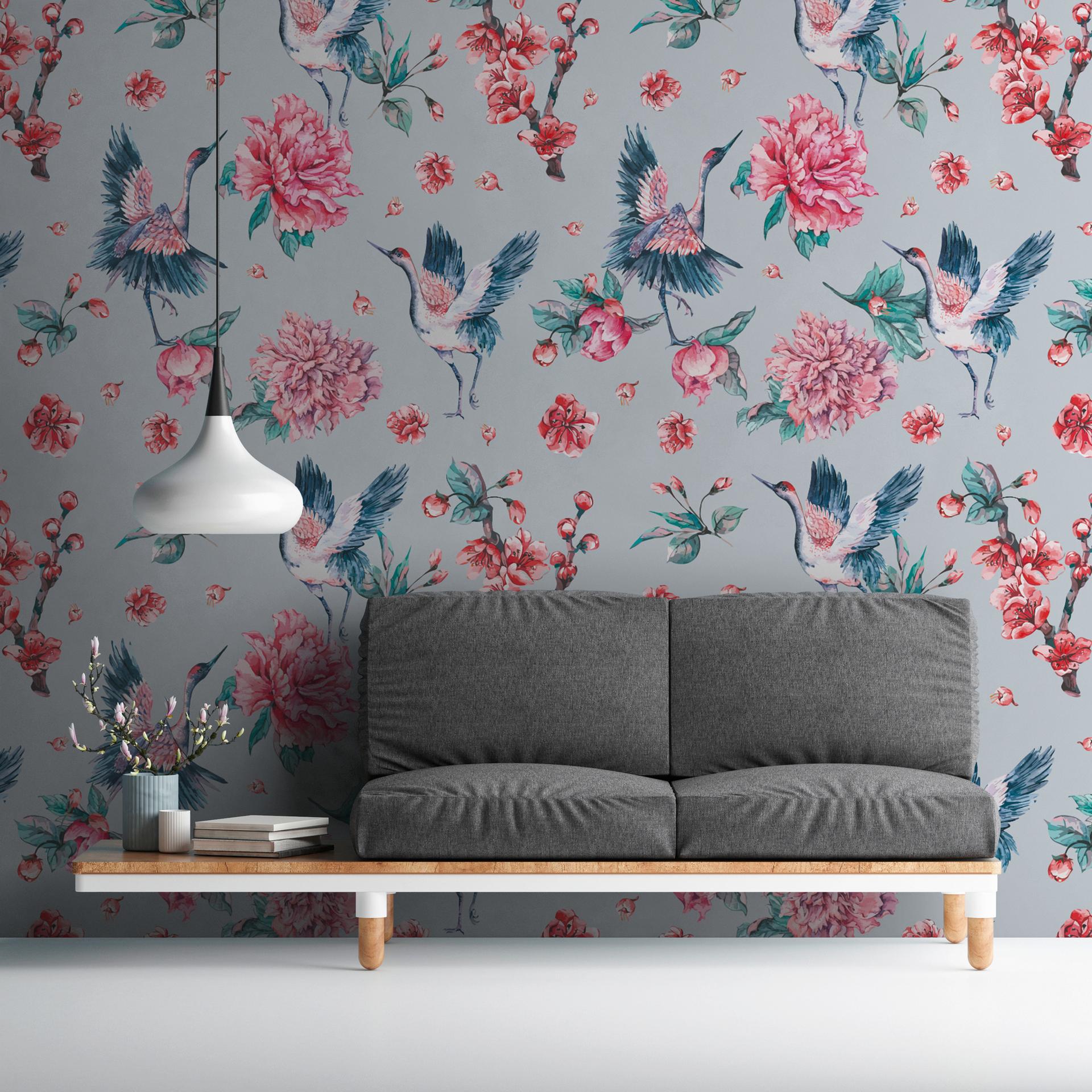 PinkCrane designtapet i grårosa - non-woven tapet Designwalls 2 - 2,55 x 3,5 m