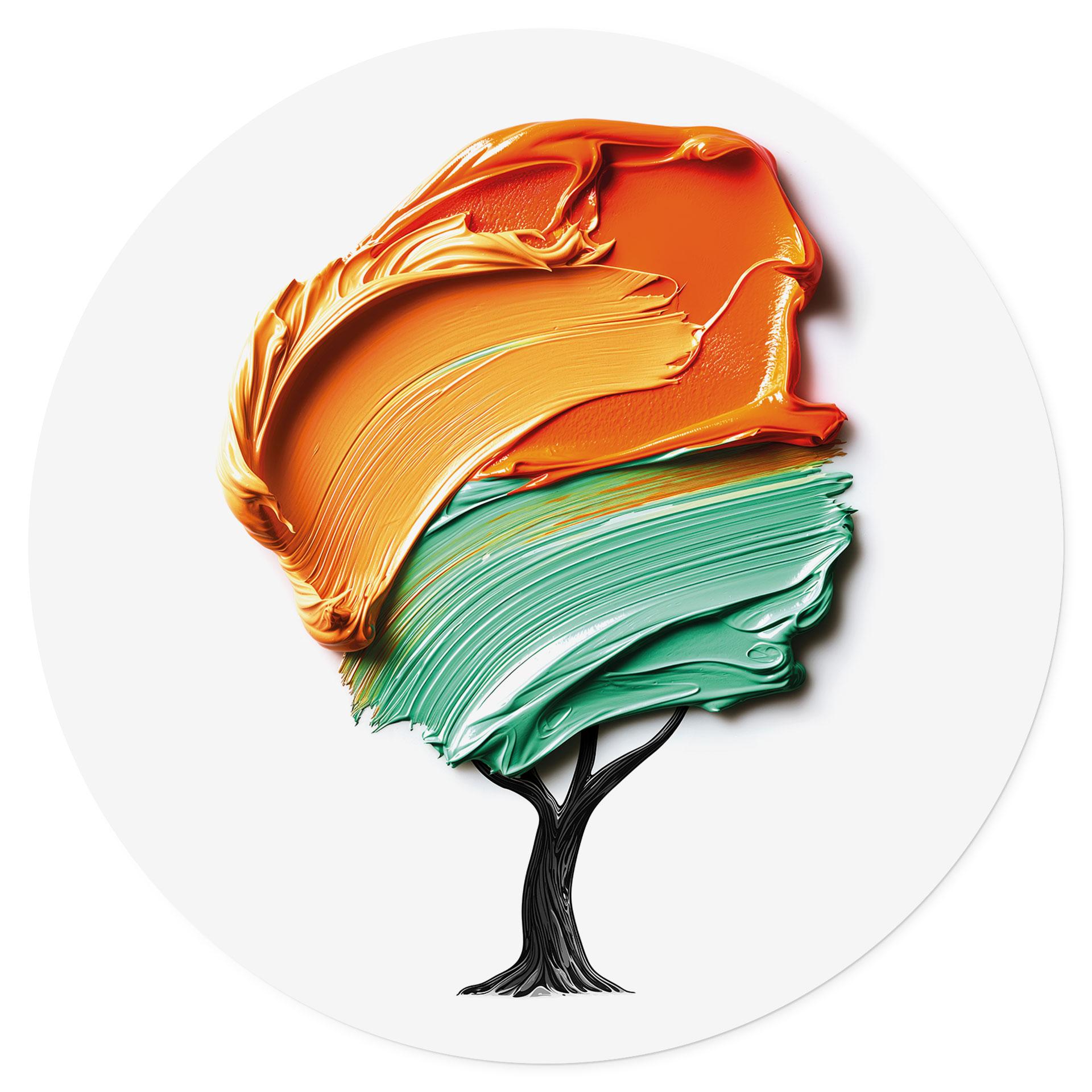 Muursticker boom met oranje en groene 3D kroon - Mielu - Rond