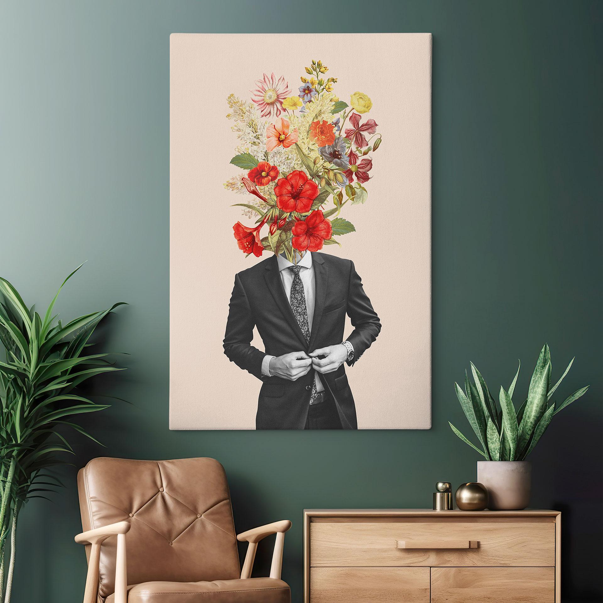 Leinwandbild Mann im Anzug mit Wildblumen - Frida Floral Studio