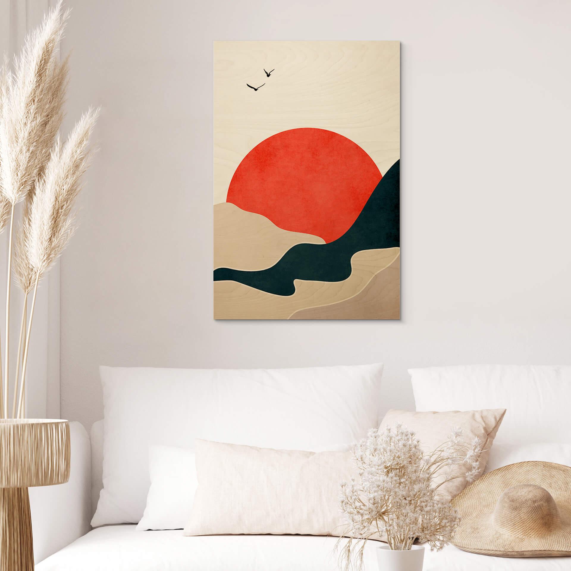 Træplakat Kubistika - Sunset with Birds