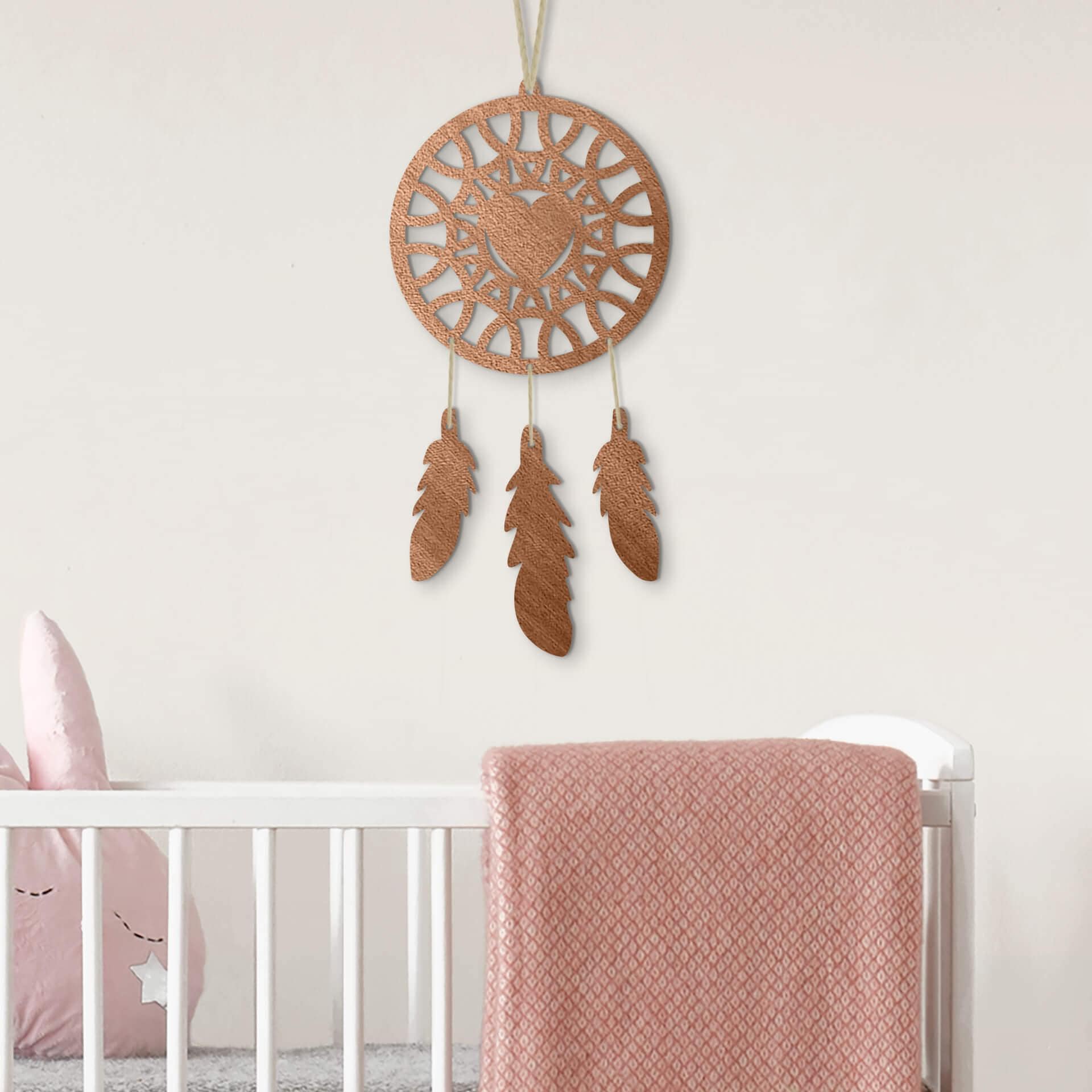 Décoration en bois placage acajou - Attrape-rêves avec un cœur (4 pièces)