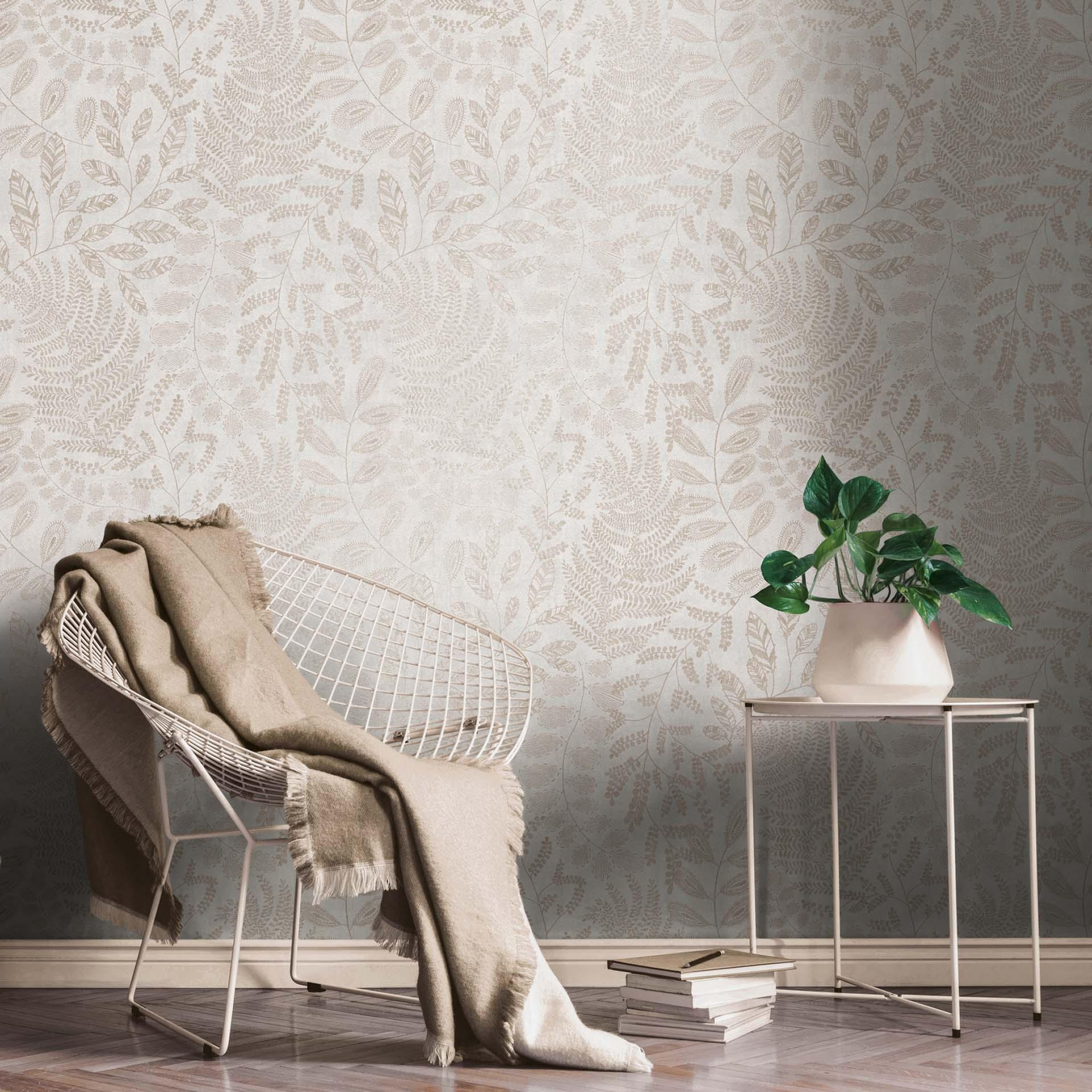 A.S. Création non-woven tapet BOS - blomstret tapet creme, guld, beige