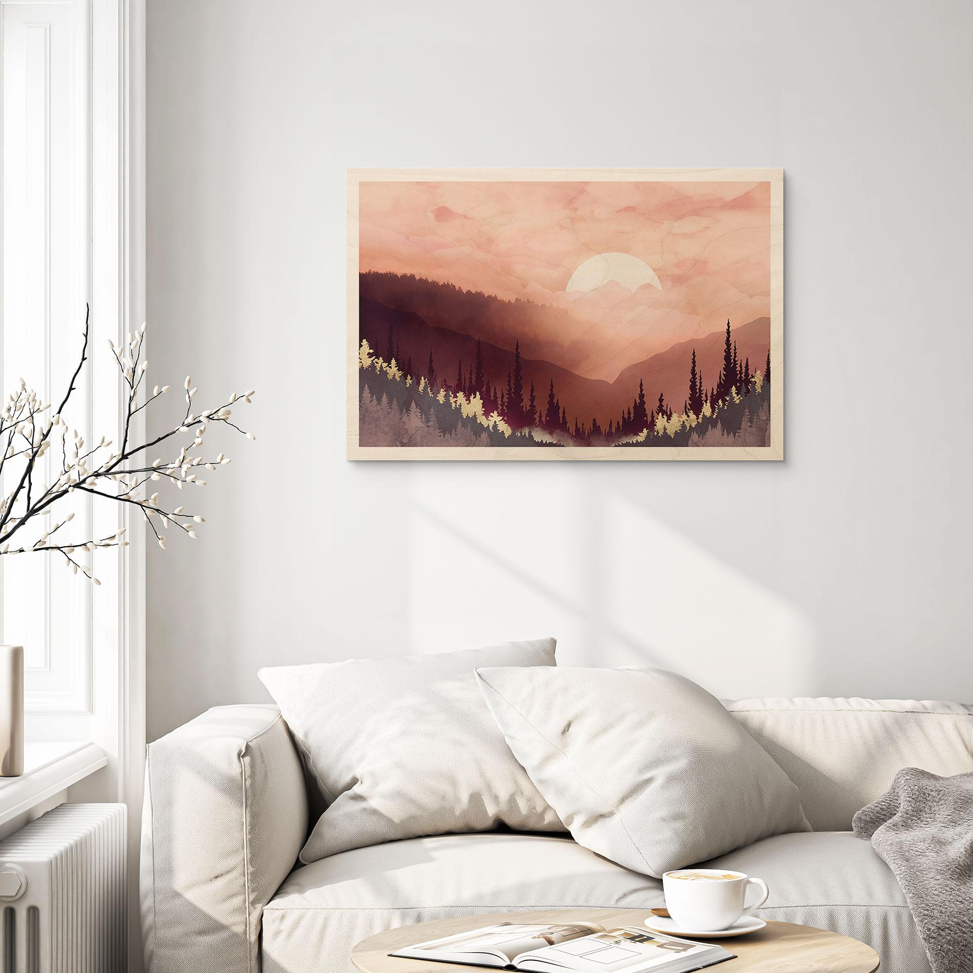 Billede af træ lyserød solnedgang over skoven - SpaceFrog Designs