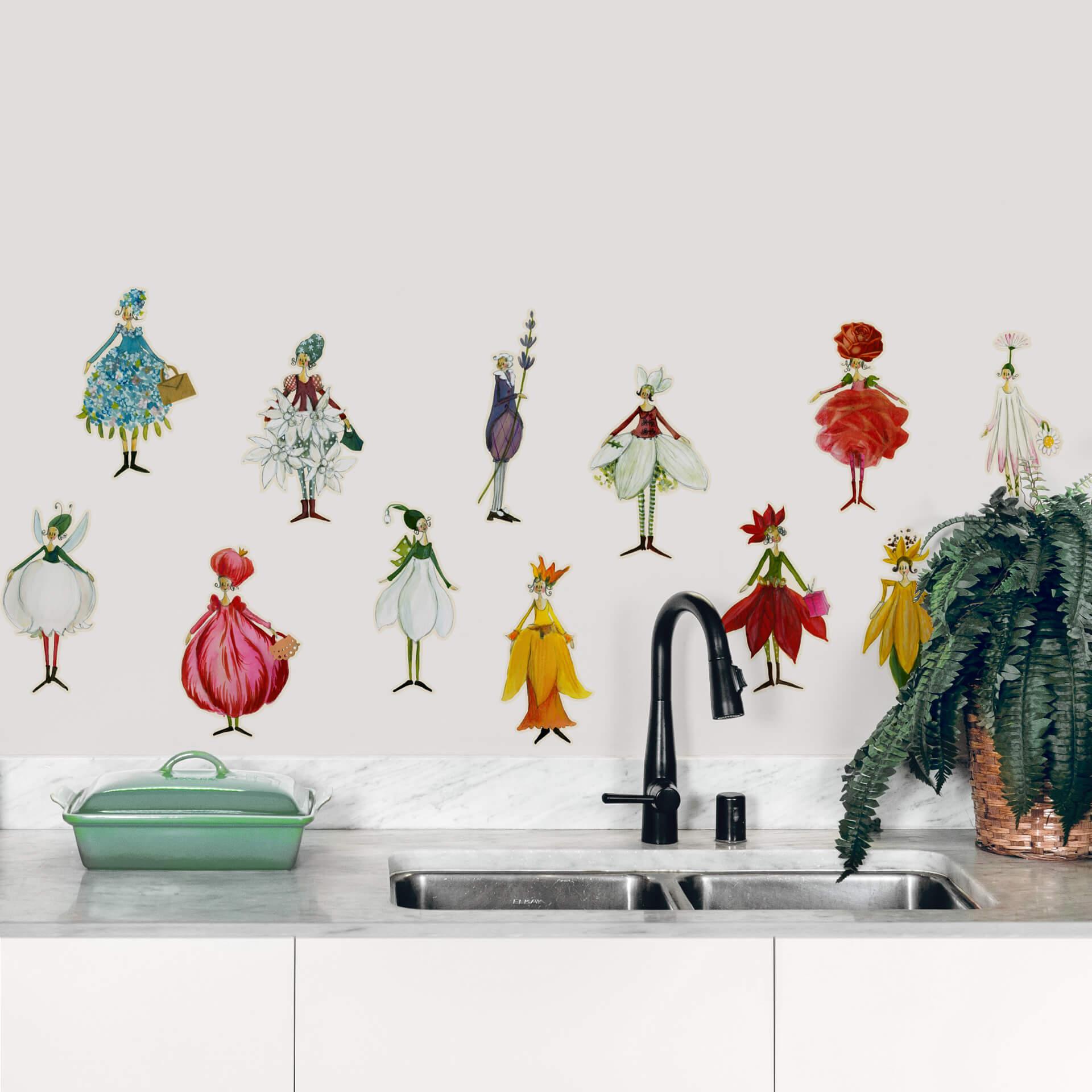 Leffler Wallsticker - sæt med blomsteralfer