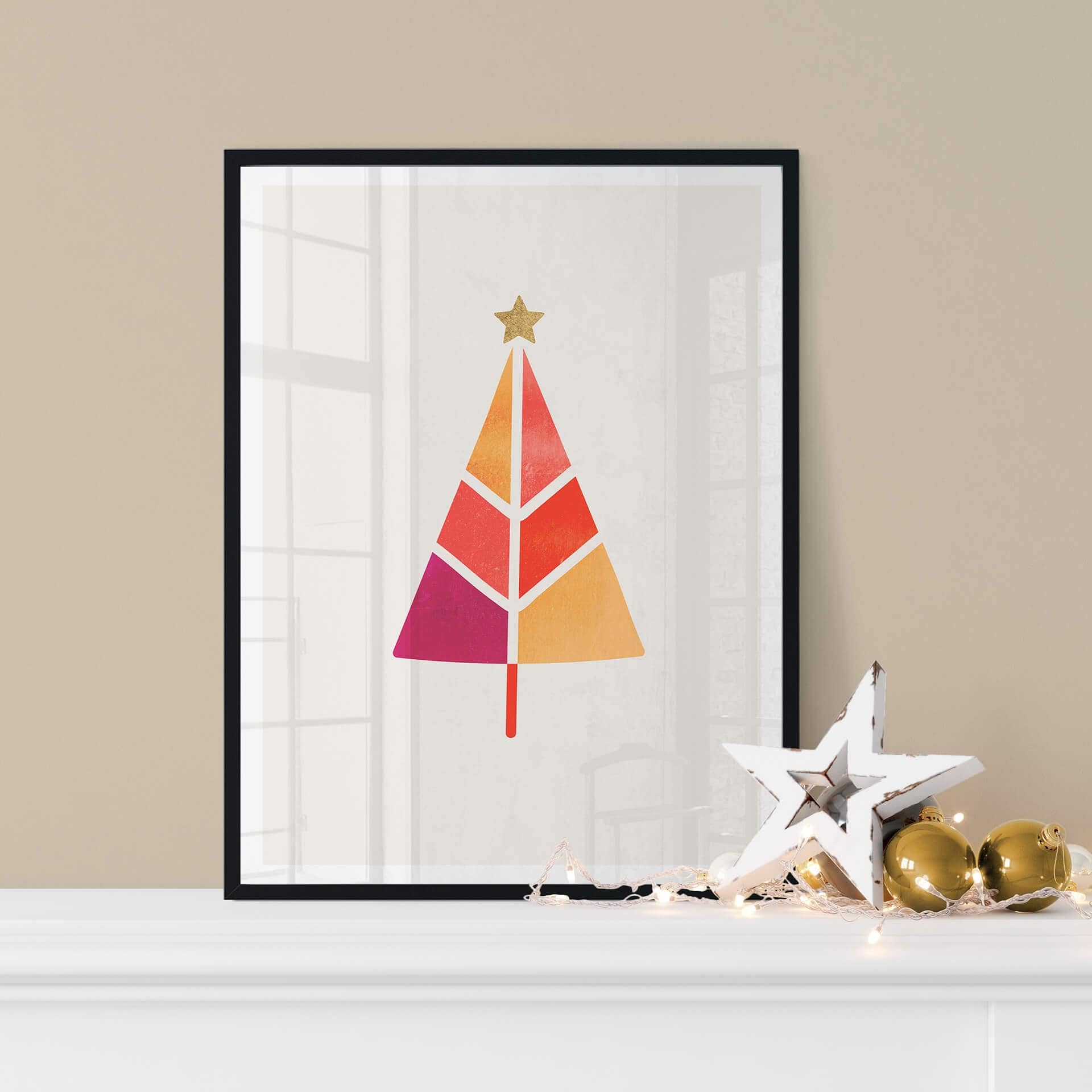 Poster Kubistika - Abstracte Kerstboom - Kerstposter