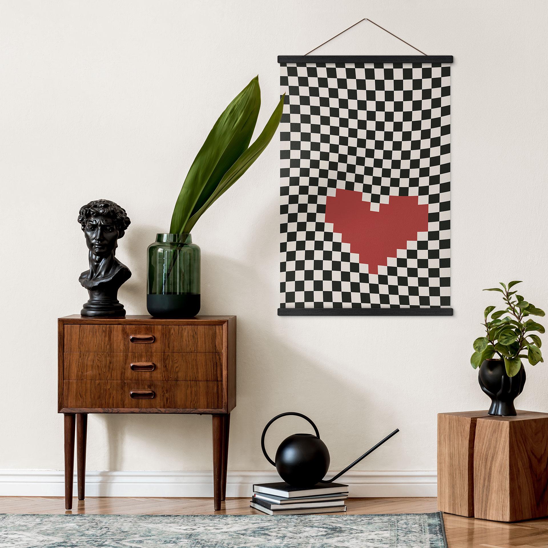 Tekstil plakat Optisk illusion: hjerte i pixel-stil - Kerr-Dineen