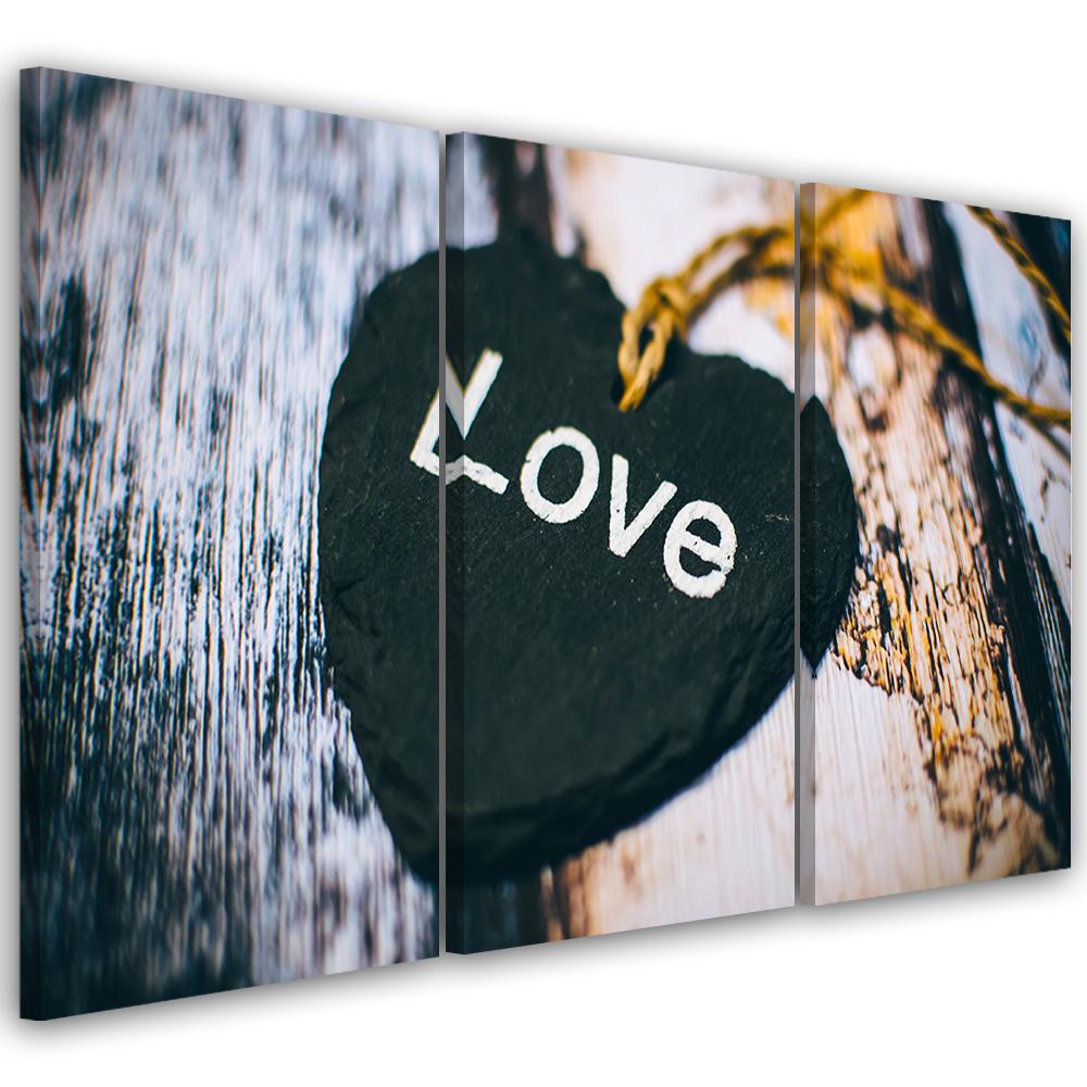 3-delt lærredstryk Heart Wood Love Shabby