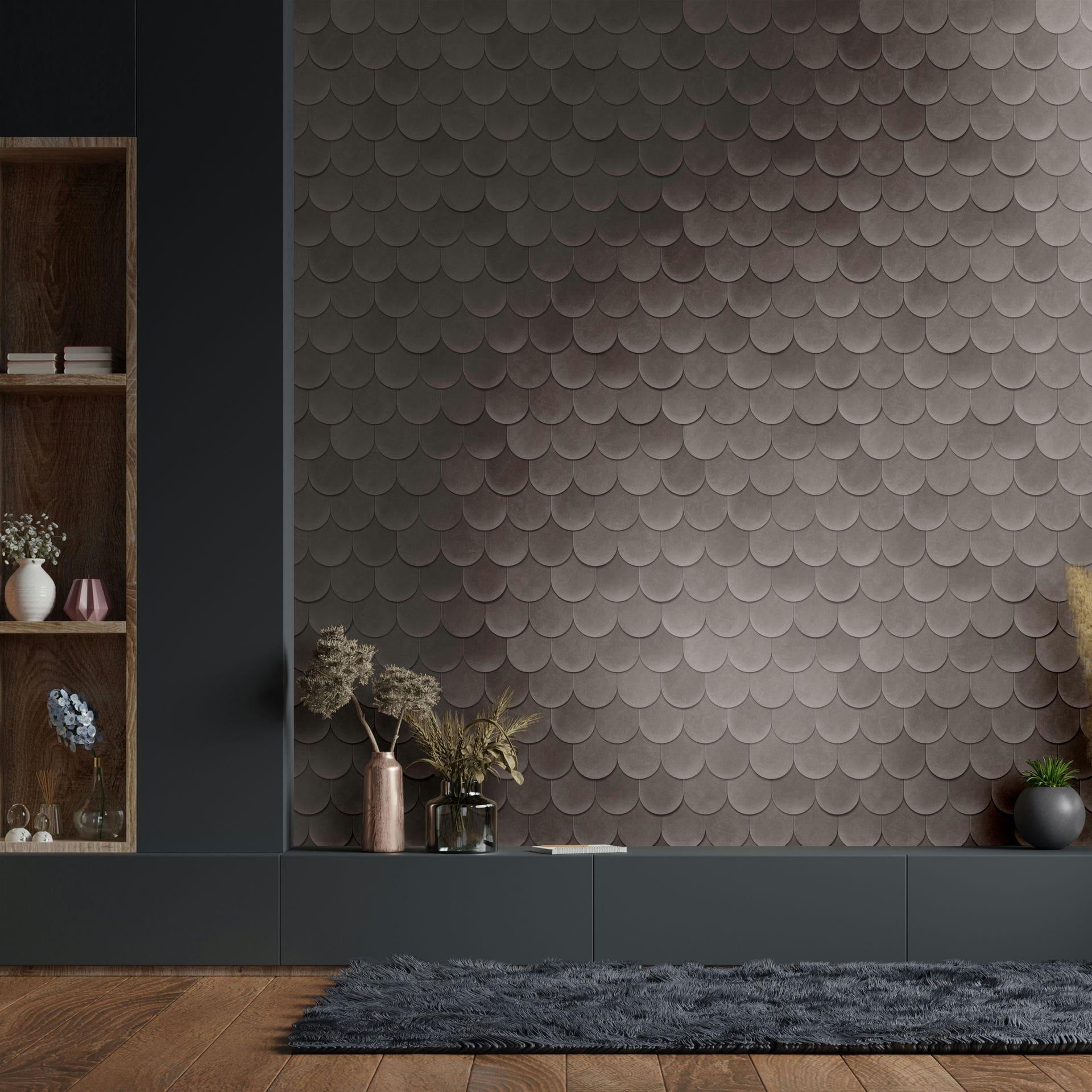 Non-woven tapet i grå 3D-look skalaer vintage brugt look geometrisk