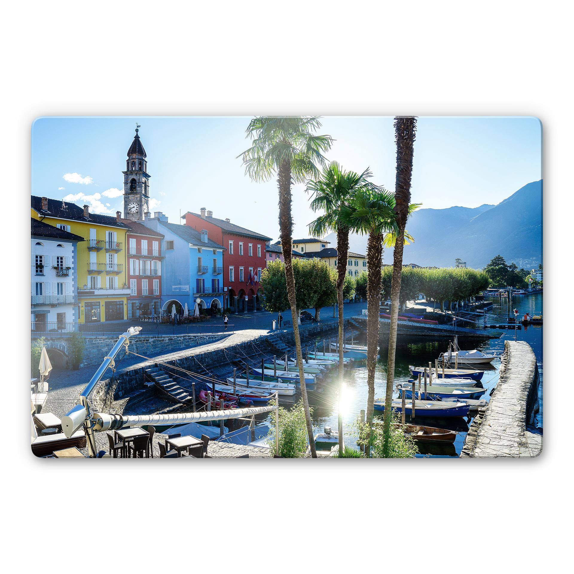 Glasbild Hafen am Lago Maggiore
