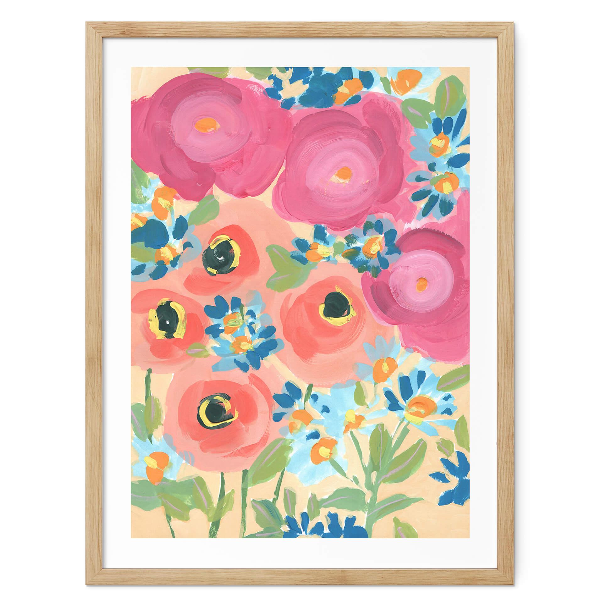 Póster Zwara - Rosas ilustradas y anémonas de coral