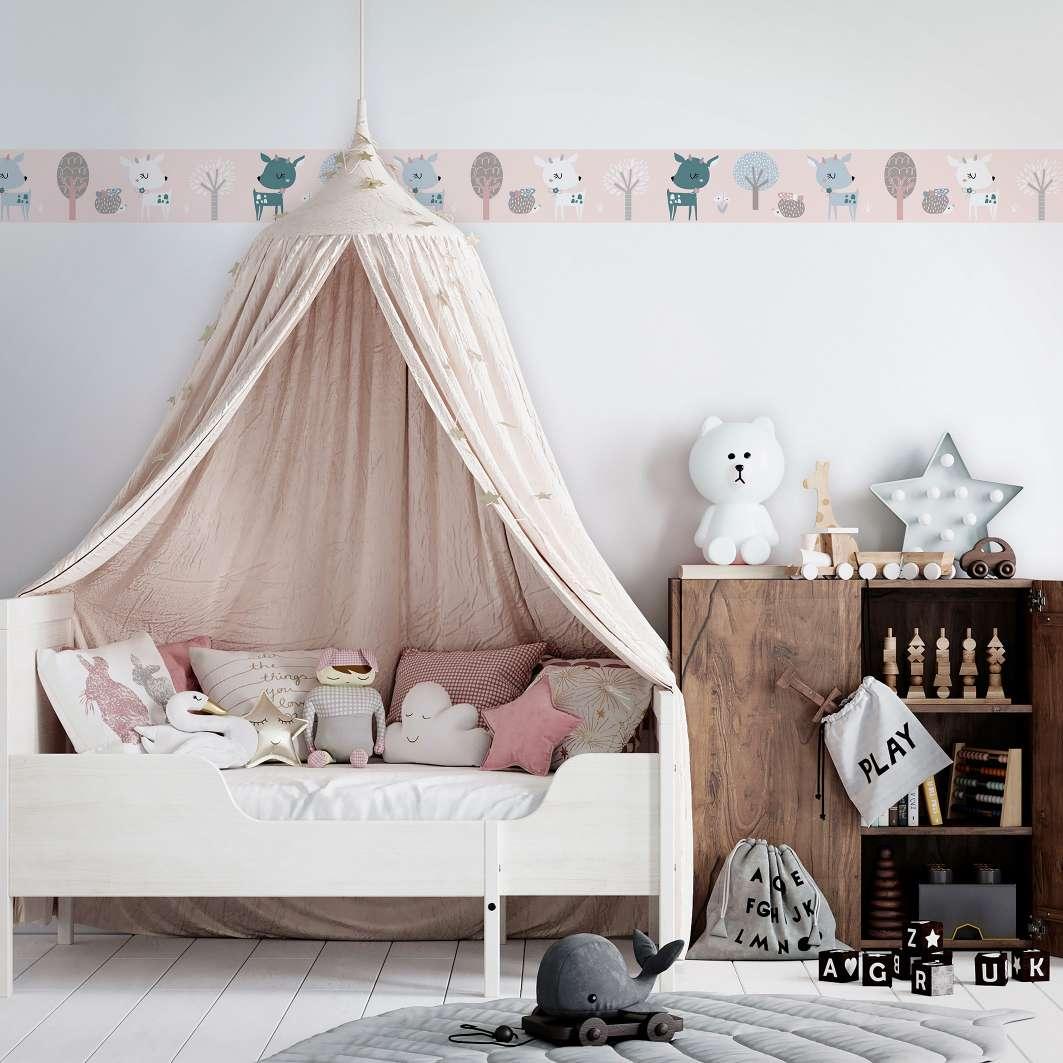 Tapet, non-woven tapet Kids Walls pink, hvid