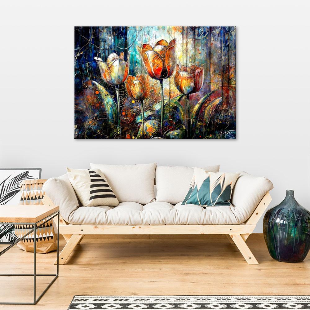 Canvasbillede, Abstrakte farverige blomster