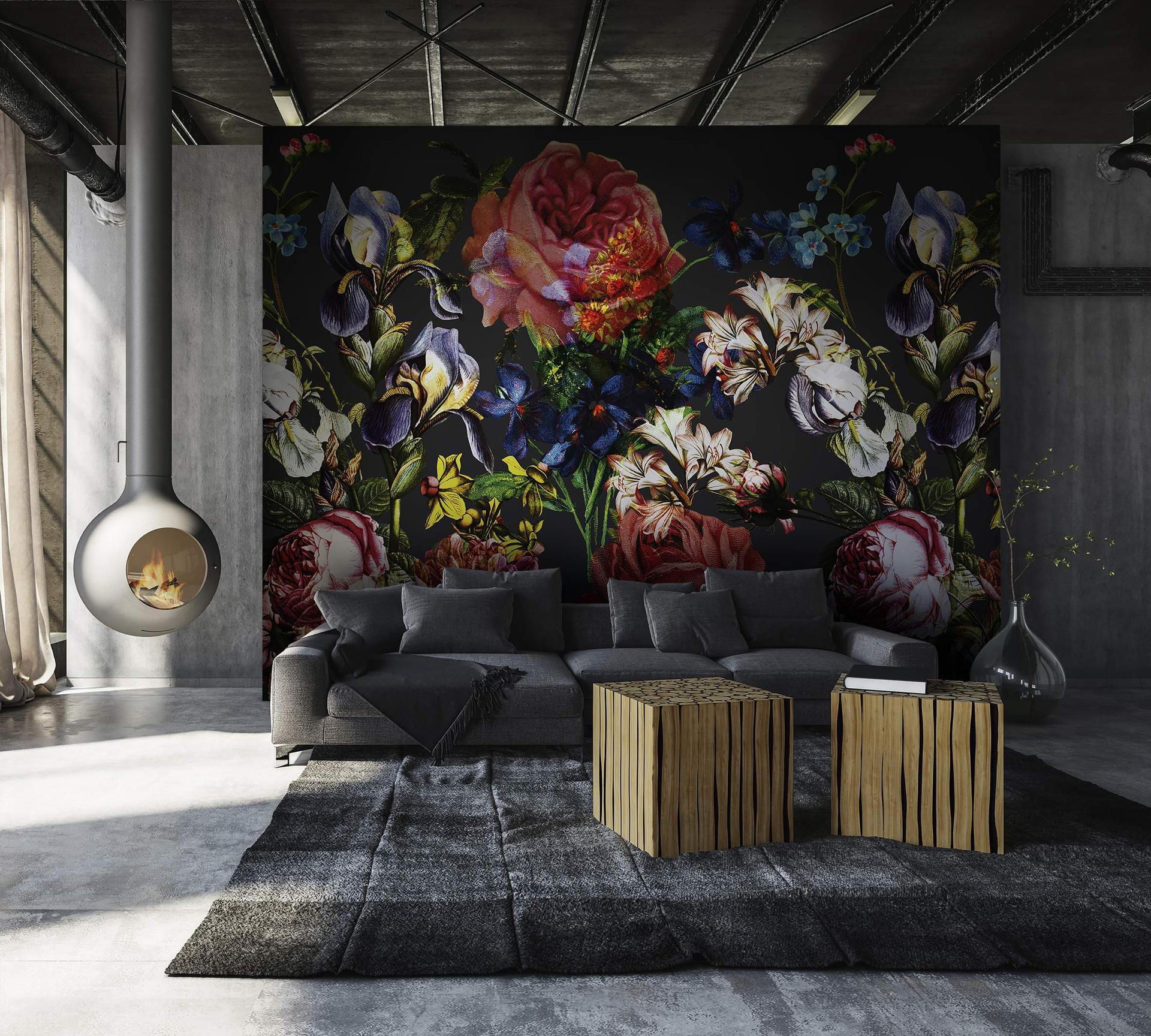 Fotobehang met bloemmotief, Zwart Bloem 2.70 x 2.65 m