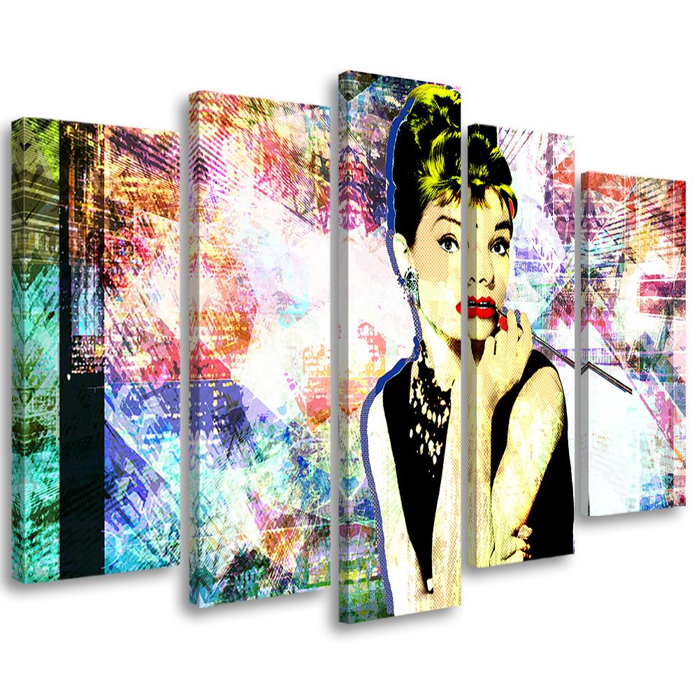 Lærredstryk 5 styk, Audrey Hepburn farve