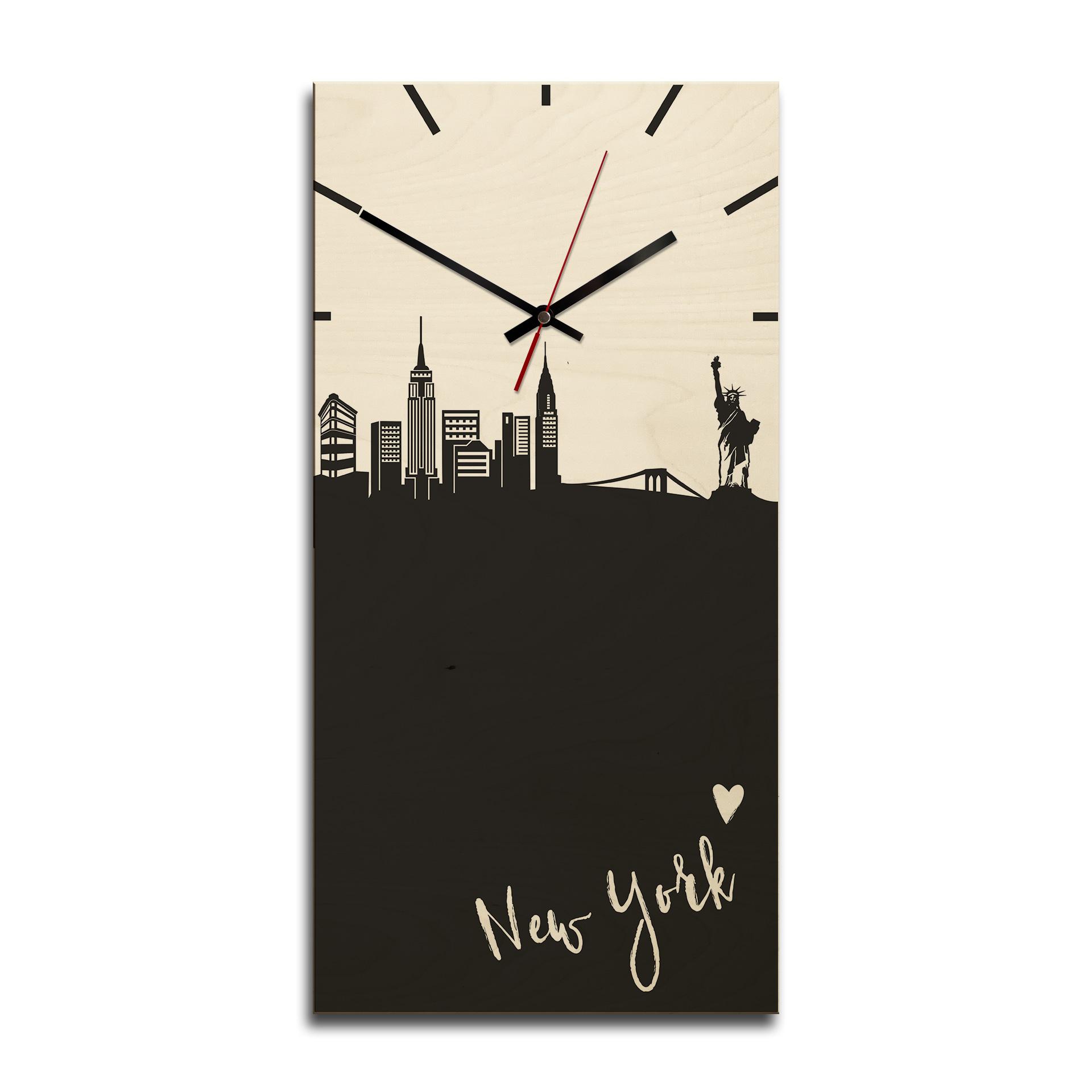 Horloge murale en bois - Skyline New York rectangulaire