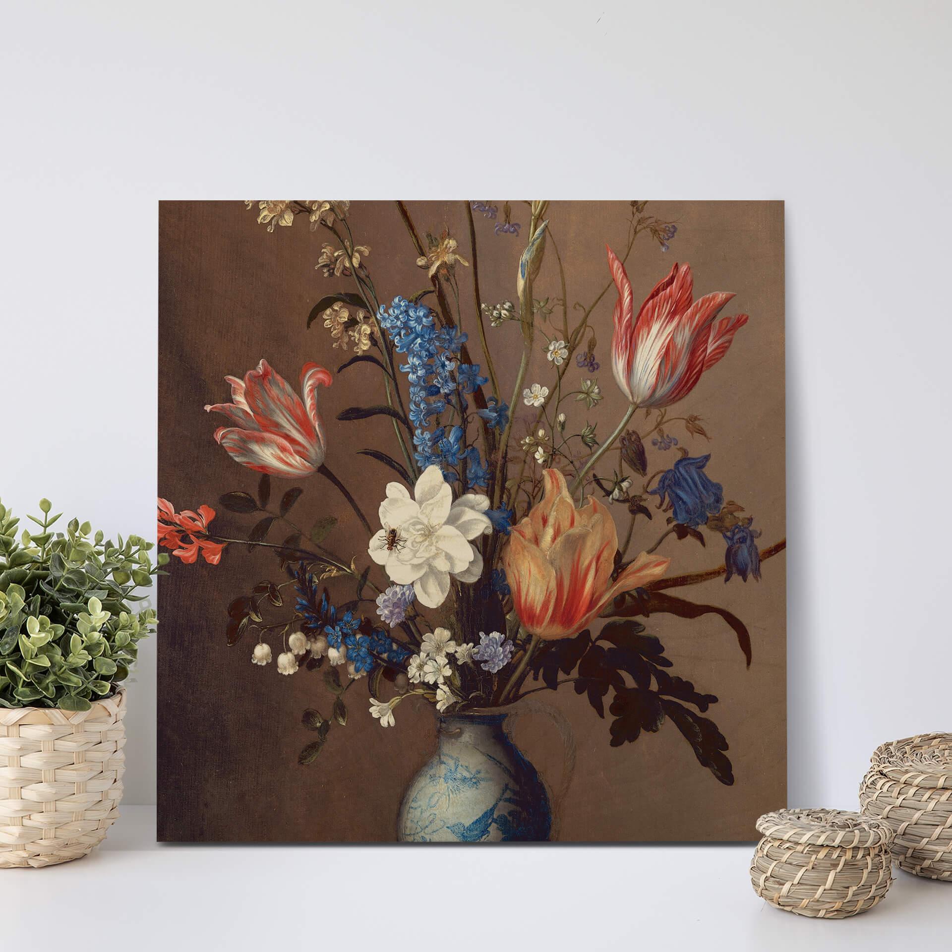 Holzbild Van der Ast - Blumen in einer Wan-Li Vase - Quadratisch