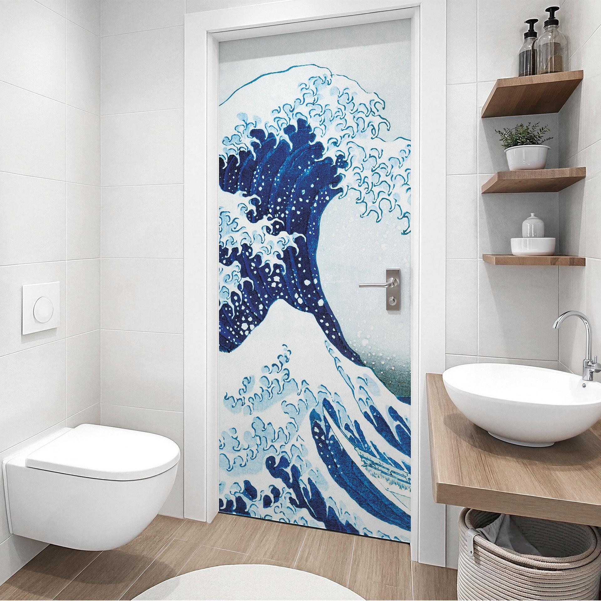 Vinilo para puerta La Gran Ola de Kanagawa - Hokusai - Decoración autoadhesiva para puerta