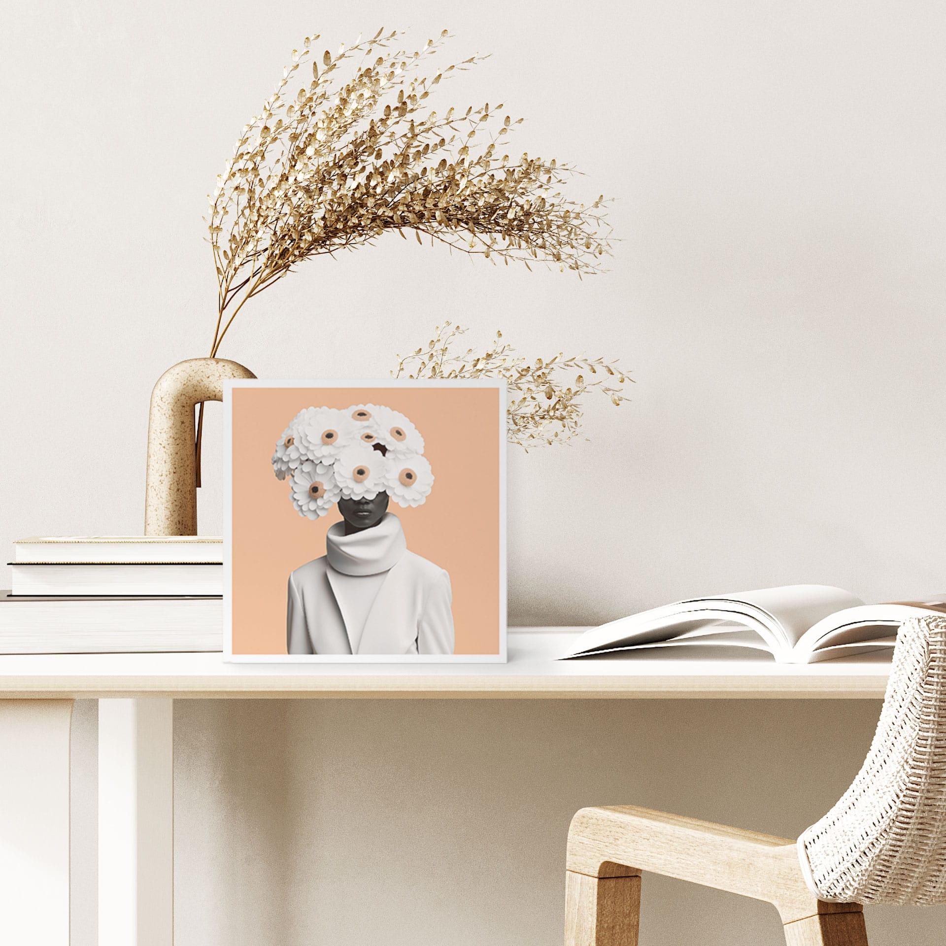 Træ dekoration blok Dame i hvidt med blomster - Treechild
