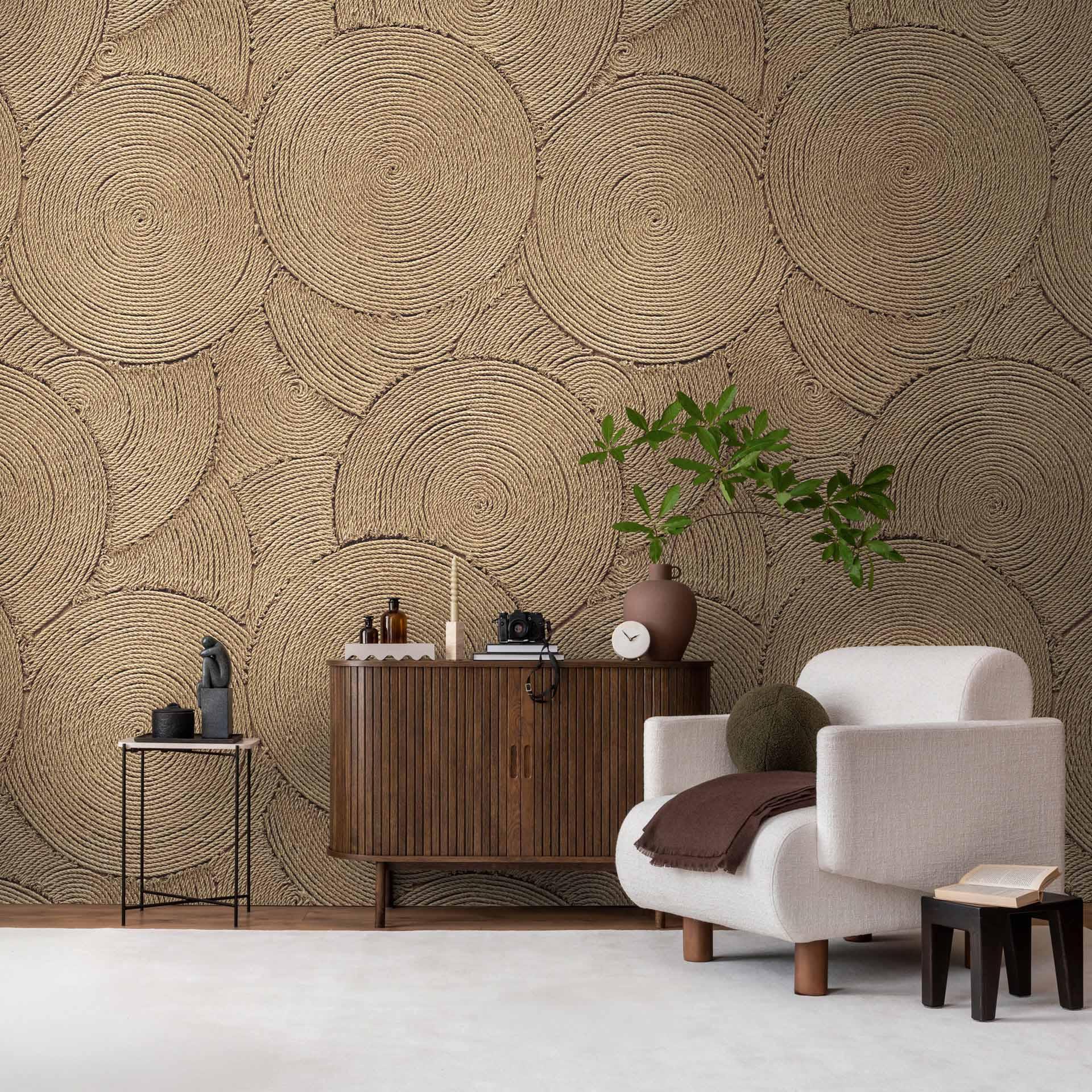 Ikke-vævet tapet 3D cirkler beige brun mat udtrækkelig 1,59 x 2,80 m ikke-vævet tapet vægmaleri