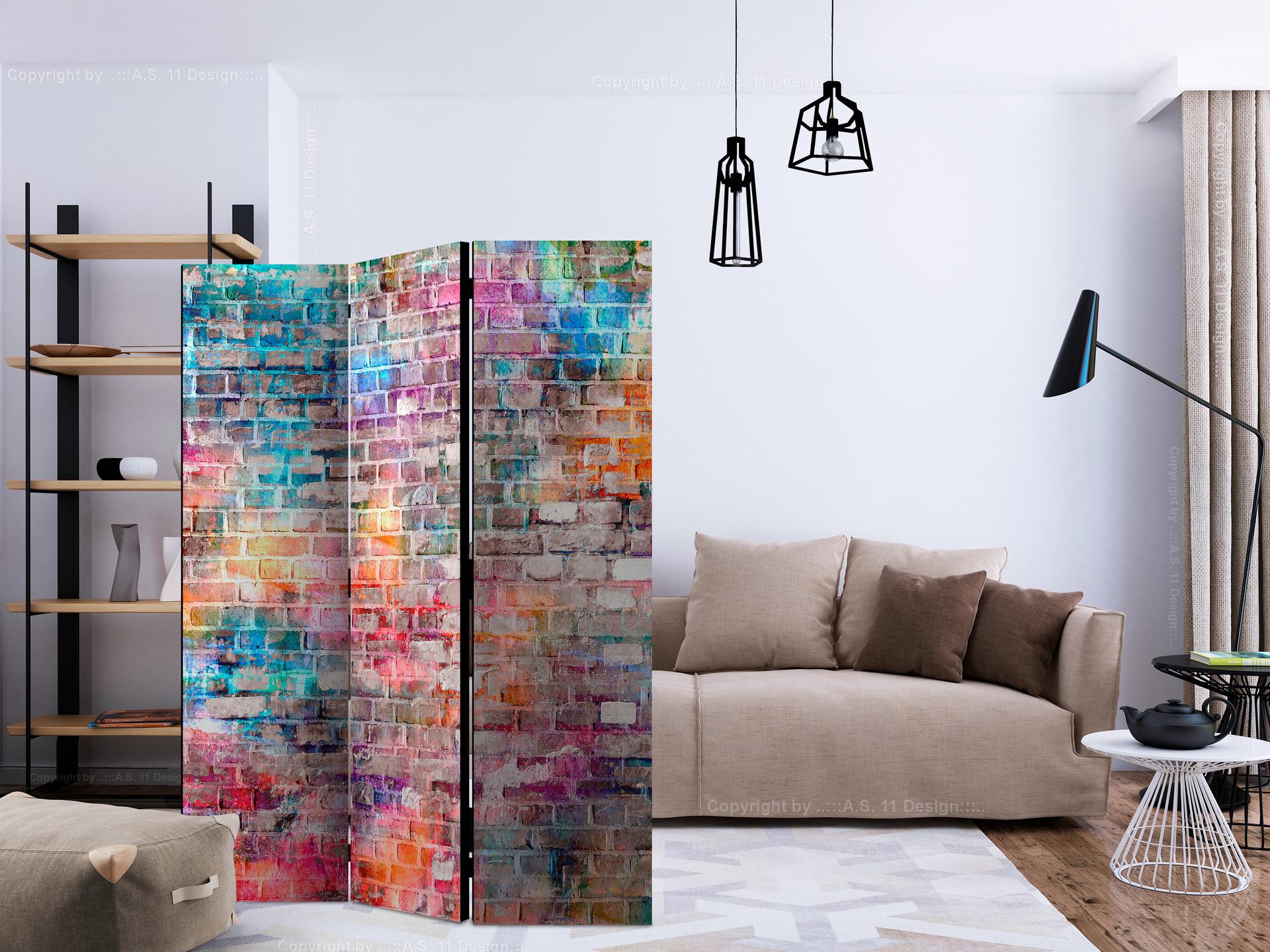 Divisorio per sala - Mattoni colorati, 3 pezzi - 135x172 cm