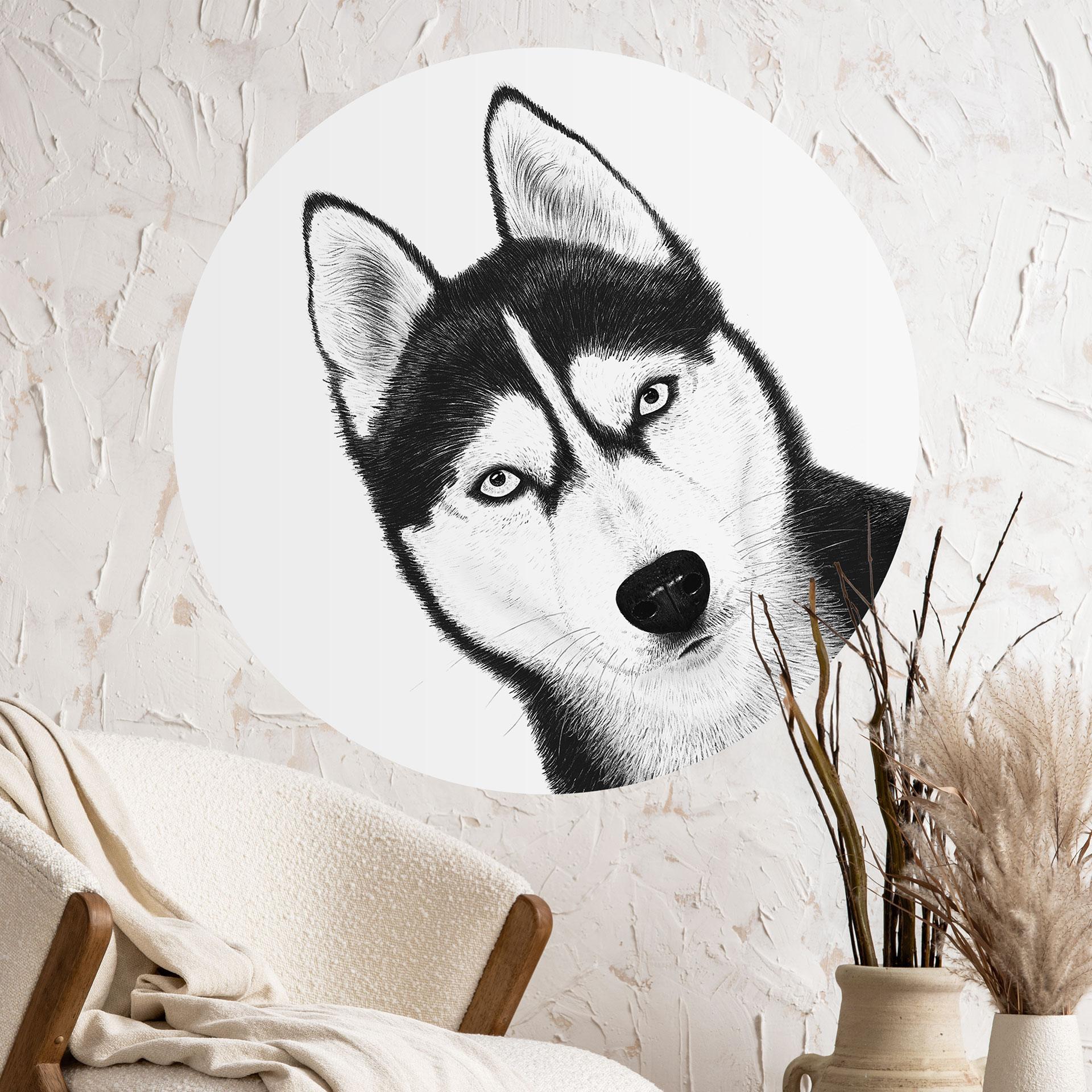 Wallsticker Siberian husky - Hundeportræt - Korenkova - Rund