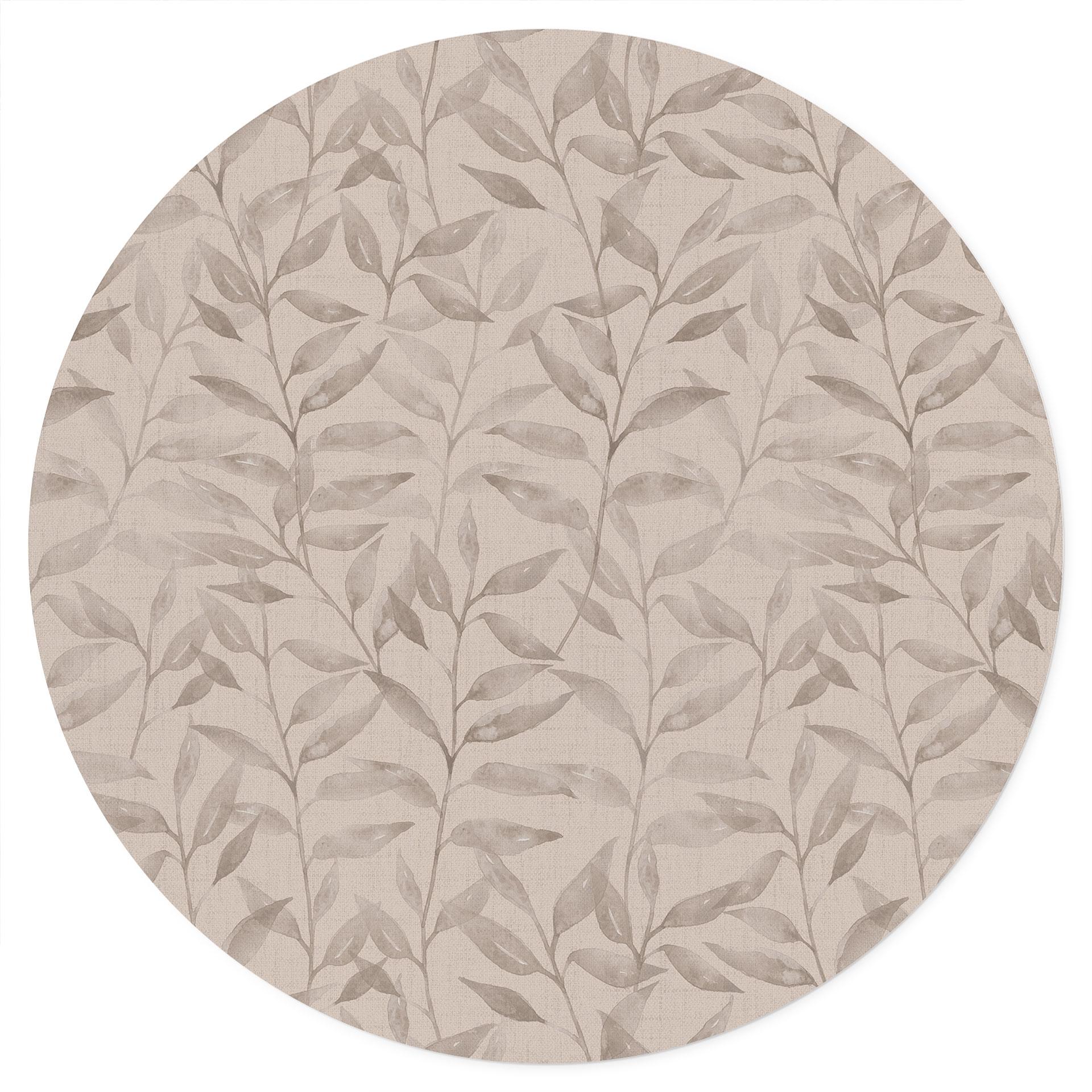 Muursticker met delicate aquarelbladeren - Zacht grijs - Bloemdecor - Rond