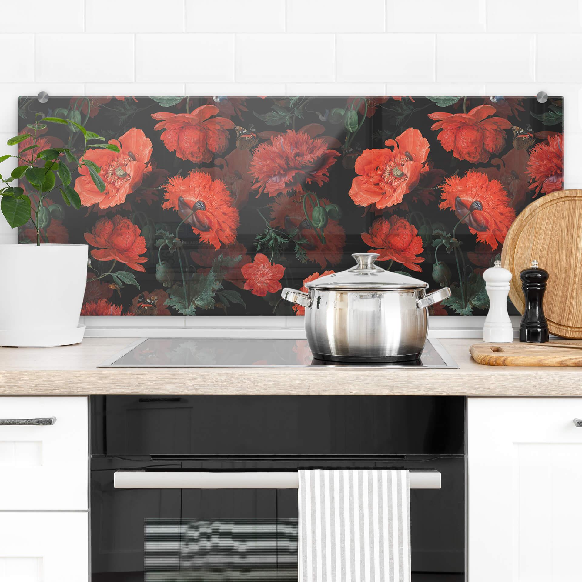 Crédence UN Designs - Fleurs rouges - Panorama