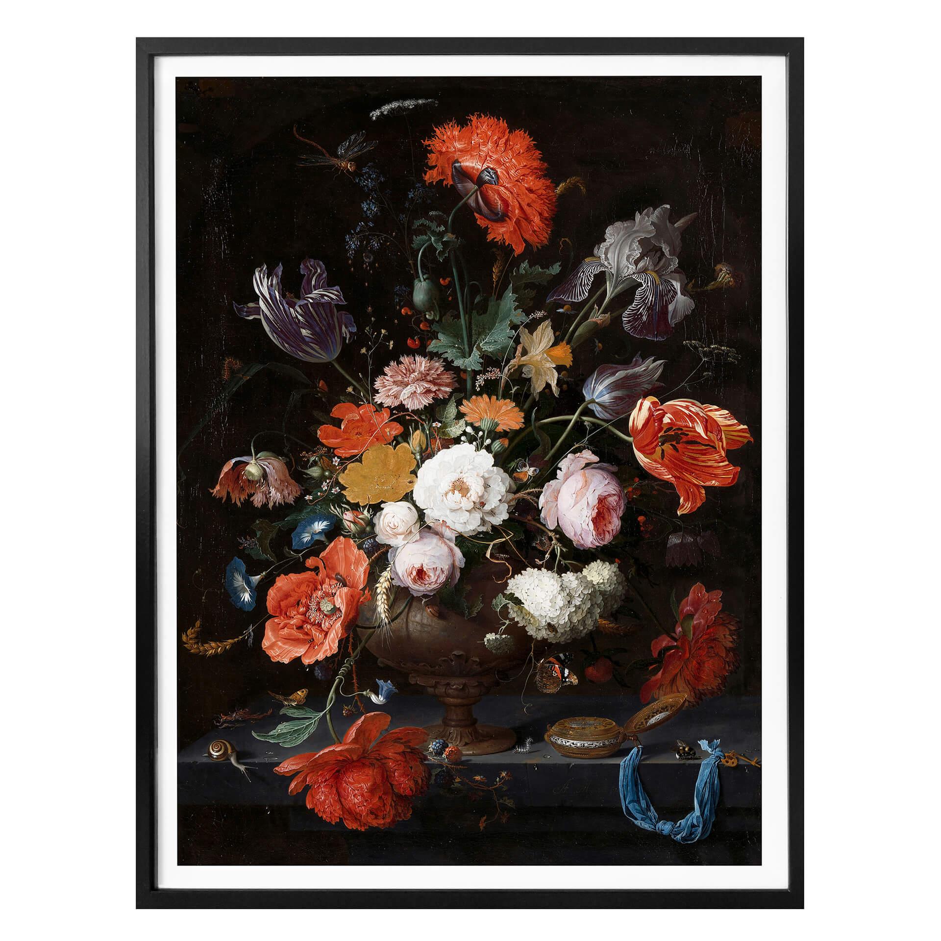 Póster Mignon - Bodegón con flores y reloj
