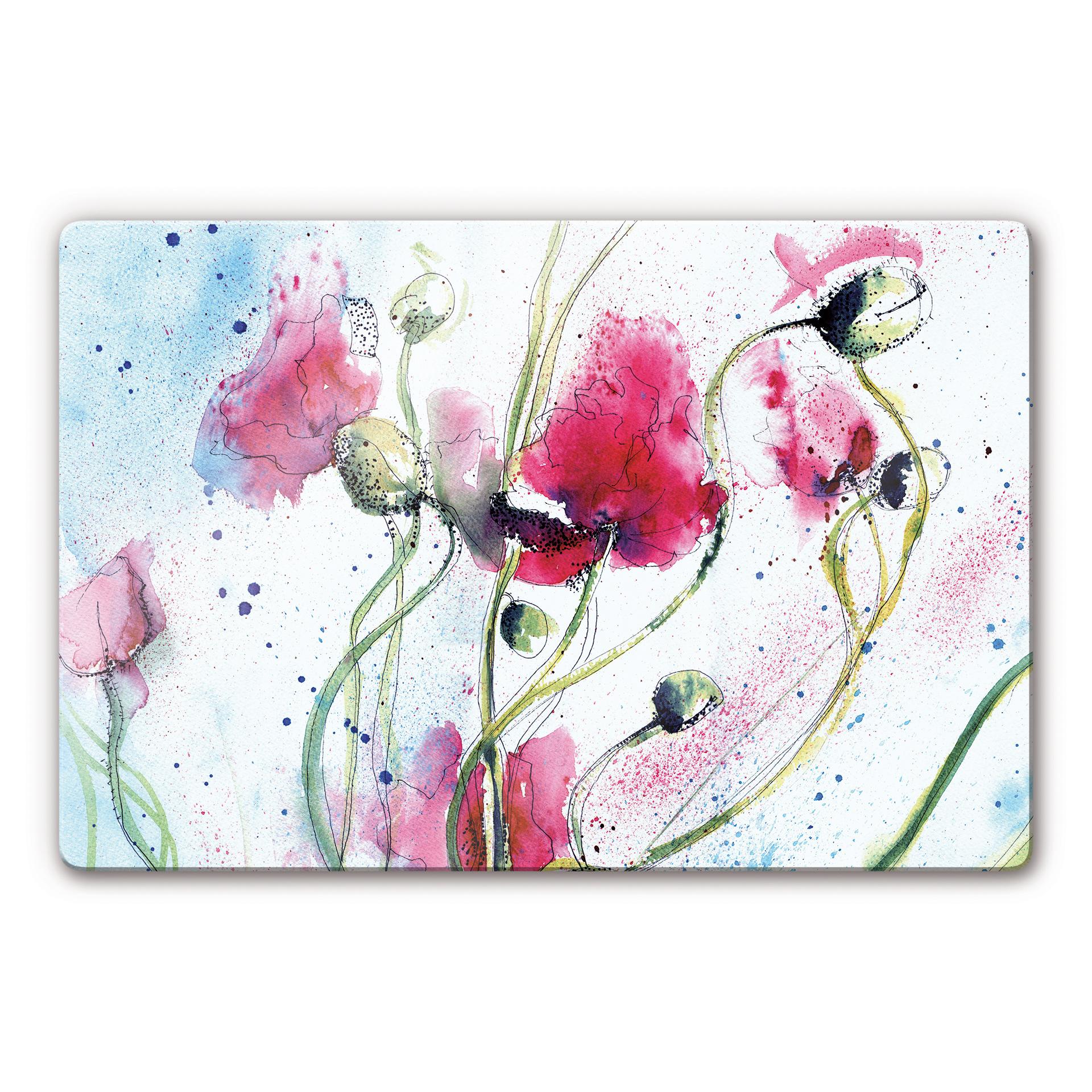Tableau en verre - Aquarelle Coquelicots
