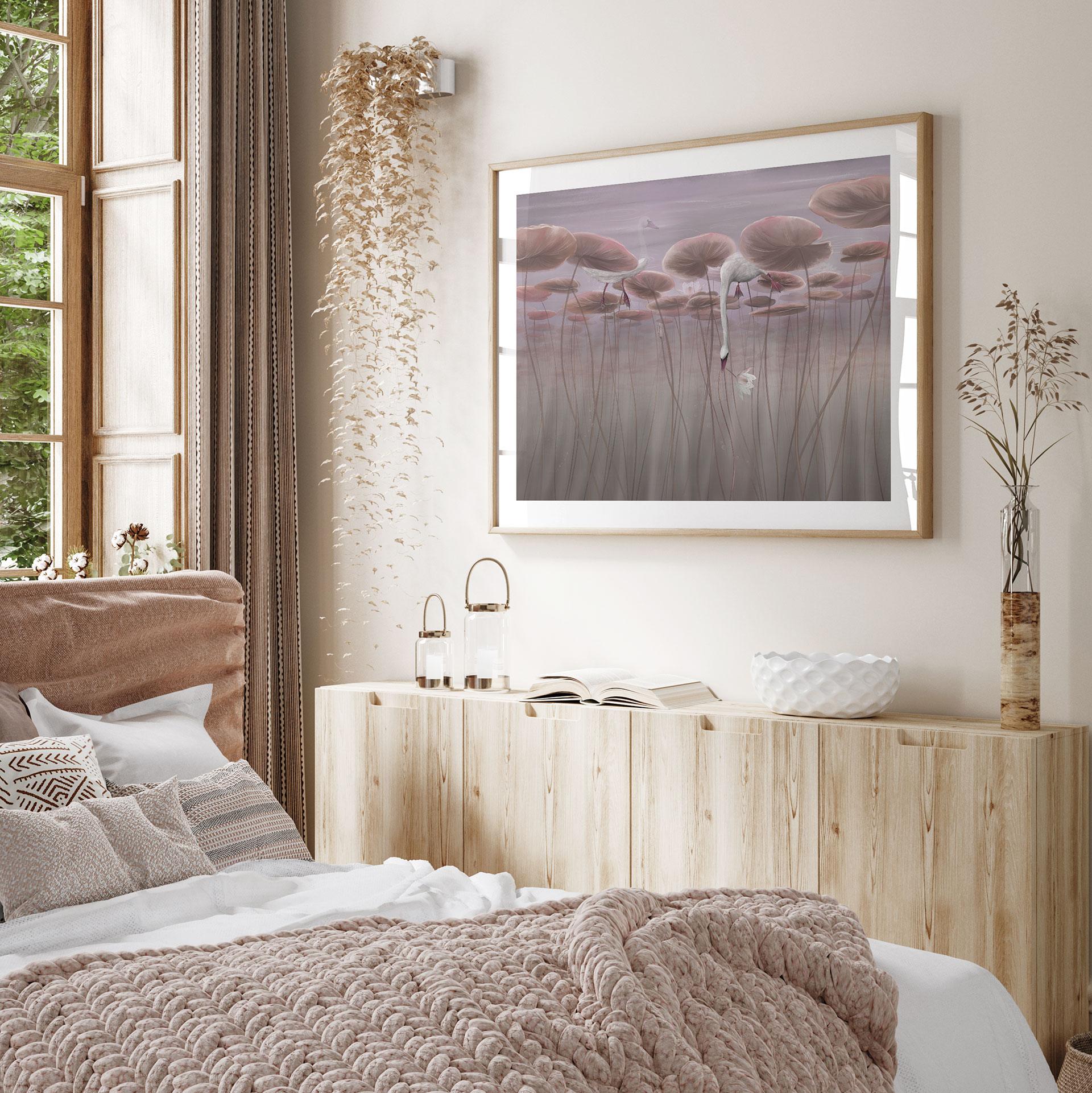 Poster Lotusblumen mit Schwan im Wasser in Altrosa - Ms Tiff